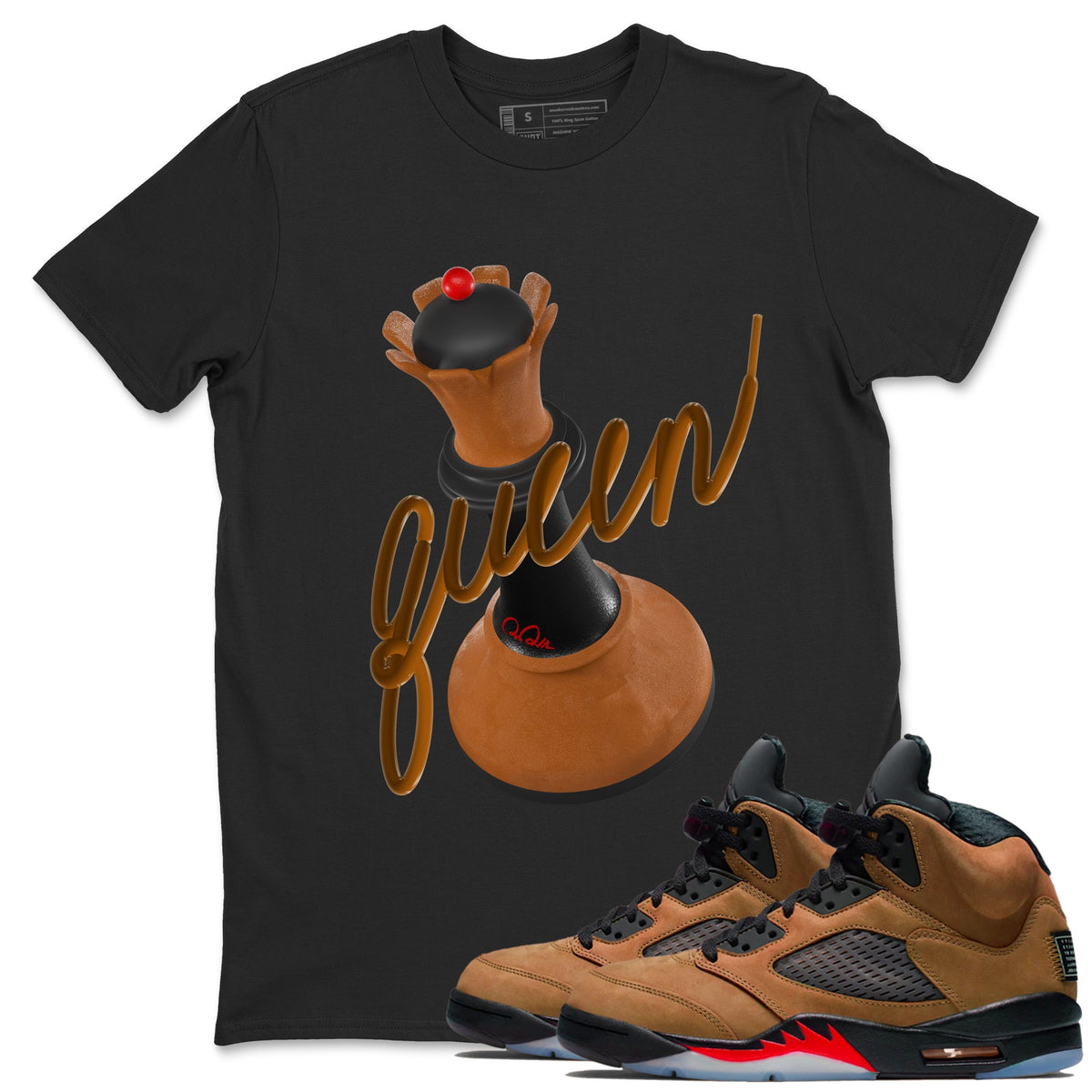 5s Archaeo Brown shirts to match jordans 3D Queen sneaker match tees Air Jordan 5 Archaeo Brown match shoes to clothes Drip Gear Zone unisex cotton Black 1 shirts