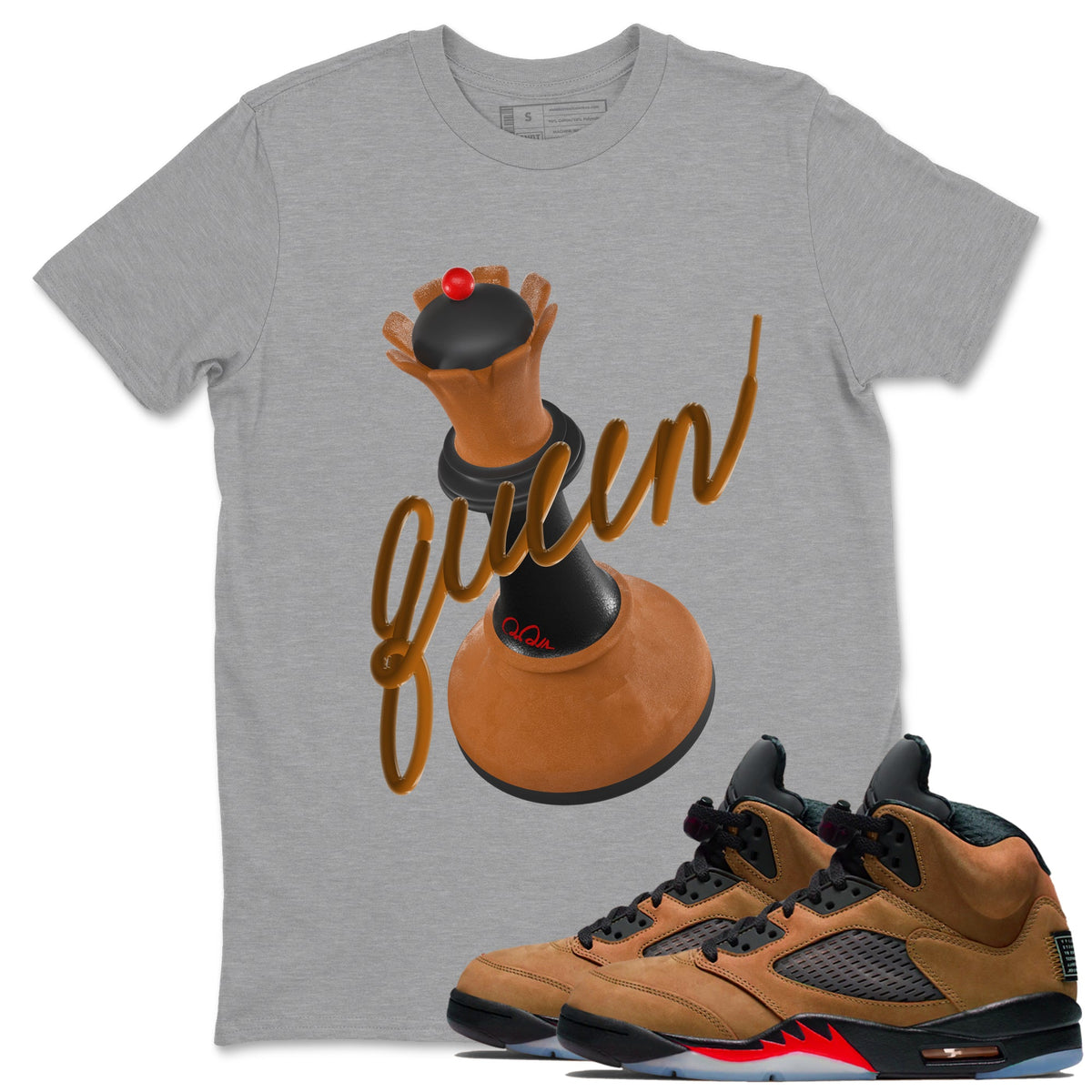 5s Archaeo Brown shirts to match jordans 3D Queen sneaker match tees Air Jordan 5 Archaeo Brown match shoes to clothes Drip Gear Zone unisex cotton Heather Grey 1 shirts