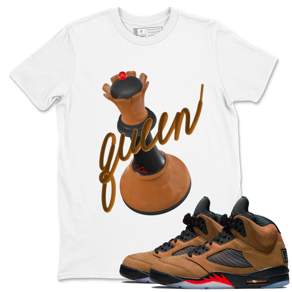 5s Archaeo Brown shirts to match jordans 3D Queen sneaker match tees Air Jordan 5 Archaeo Brown match shoes to clothes Drip Gear Zone unisex cotton White 1 shirts