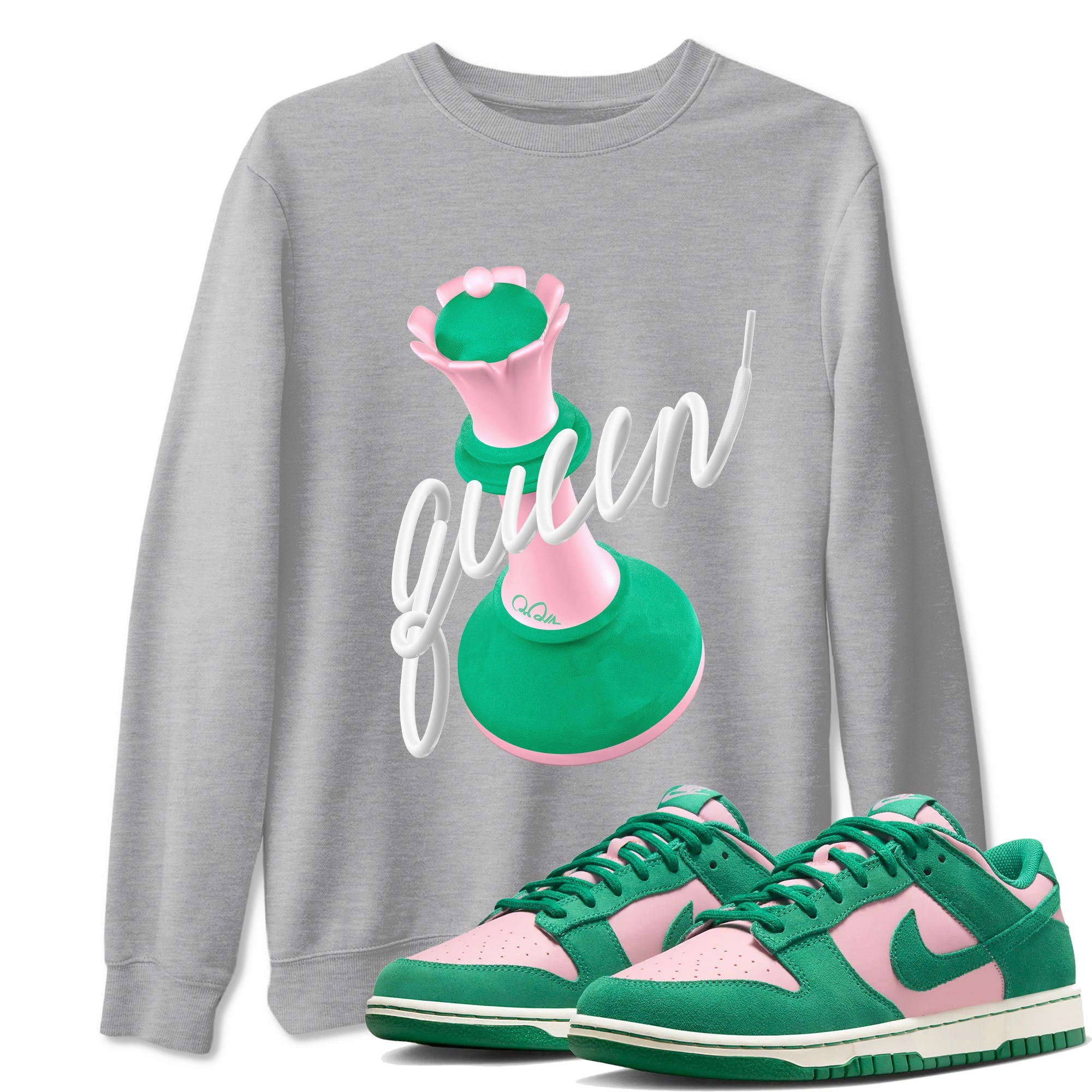 Dunk Low Medium Soft Pink Malachite shirt to match jordans 3D Queen sneaker tees Dunk Retro SE Medium Soft Pink Malachite Drip Gear Zone unisex cotton Heather Grey 1 crew neck shirt