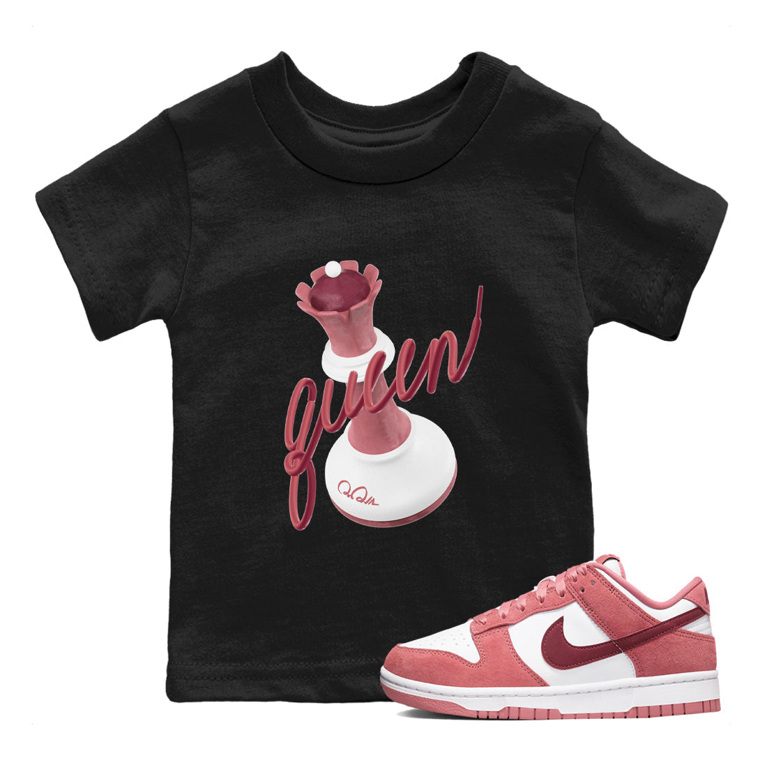 Dunk Valentines Day 2024 shirt to match jordans 3D Queen sneaker tees Dunk Happy Valentines Day 2024 Drip Gear Zone Baby Toddler Black 1 T-Shirt