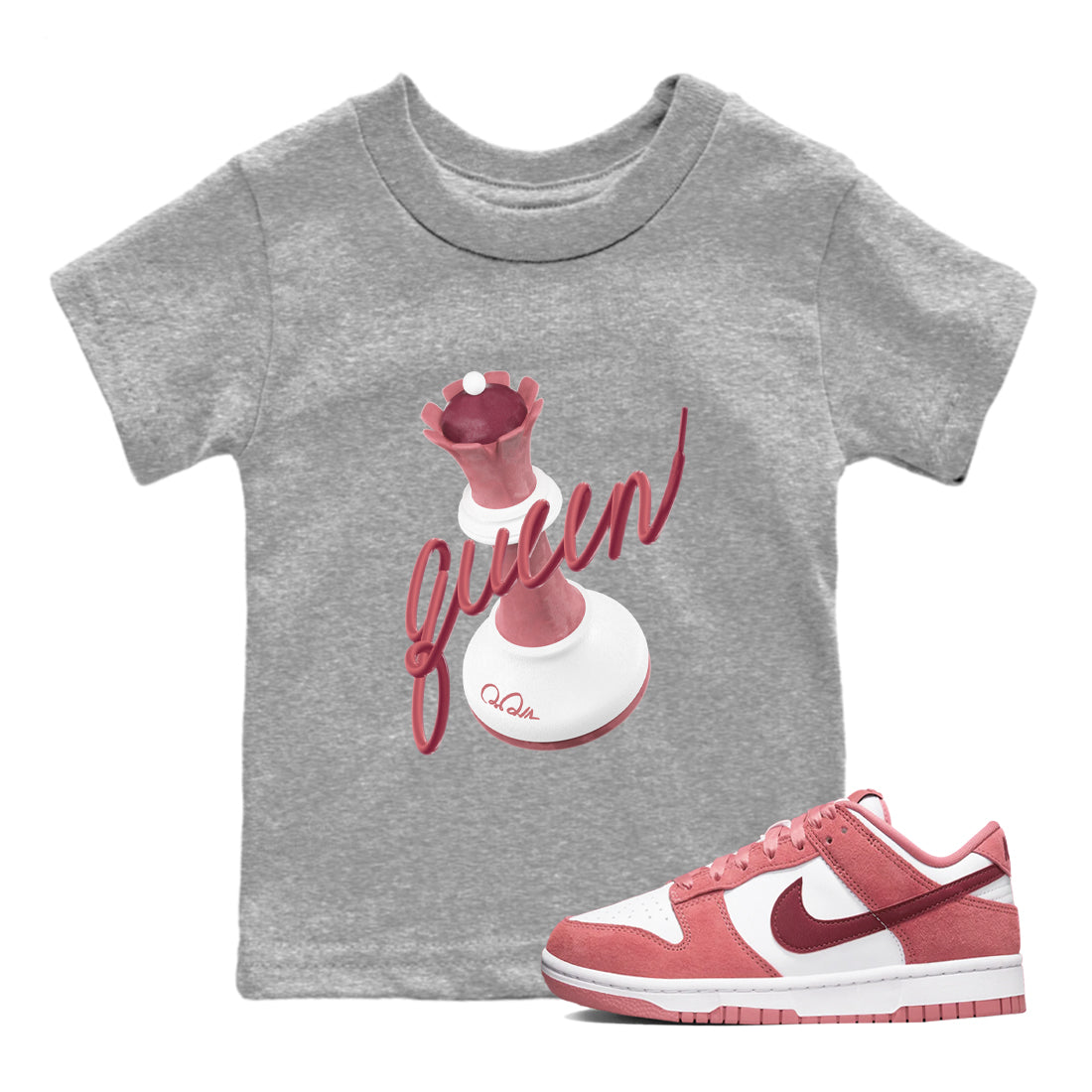 Dunk Valentines Day 2024 shirt to match jordans 3D Queen sneaker tees Dunk Happy Valentines Day 2024 Drip Gear Zone Baby Toddler Heather Grey 1 T-Shirt