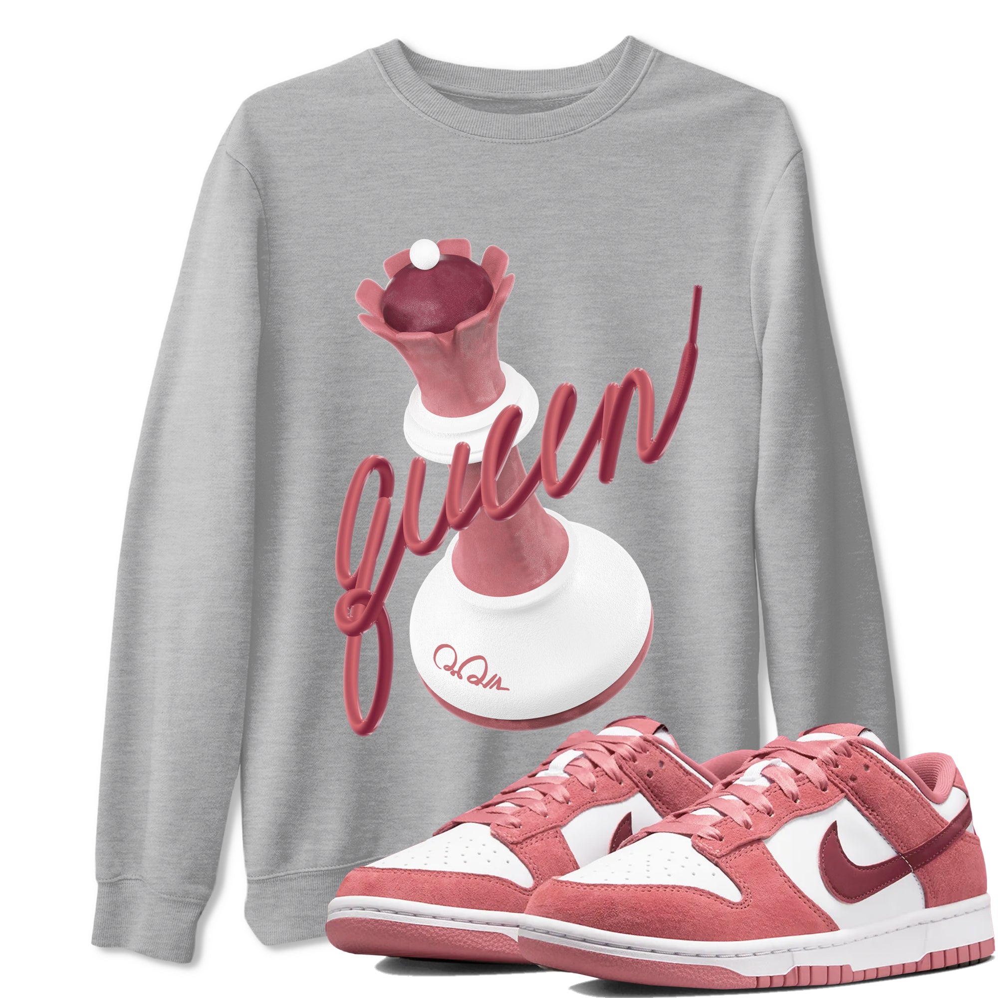 Dunk Valentines Day 2024 shirt to match jordans 3D Queen sneaker tees Dunk Happy Valentines Day 2024 Drip Gear Zone Unisex Heather Grey 1 T-Shirt
