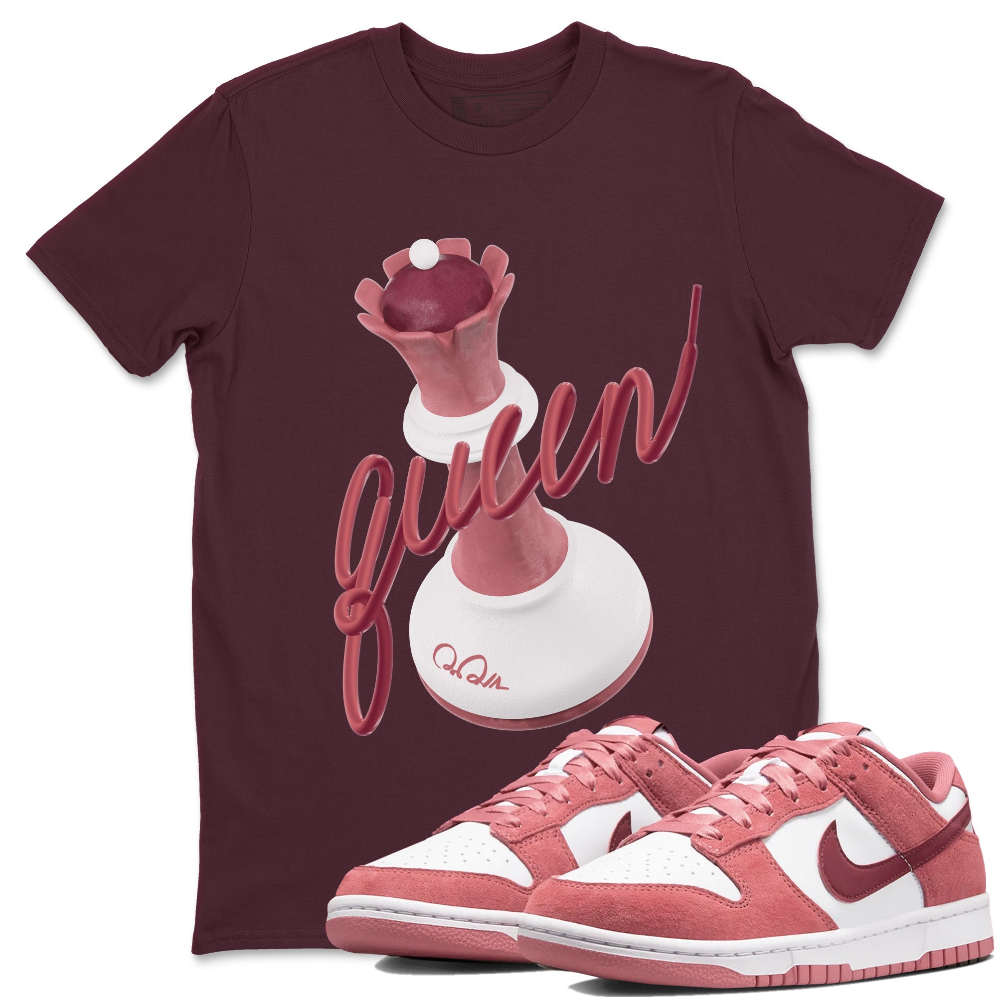 Dunk Valentines Day 2024 shirt to match jordans 3D Queen sneaker tees Dunk Happy Valentines Day 2024 Drip Gear Zone Unisex Maroon 1 T-Shirt