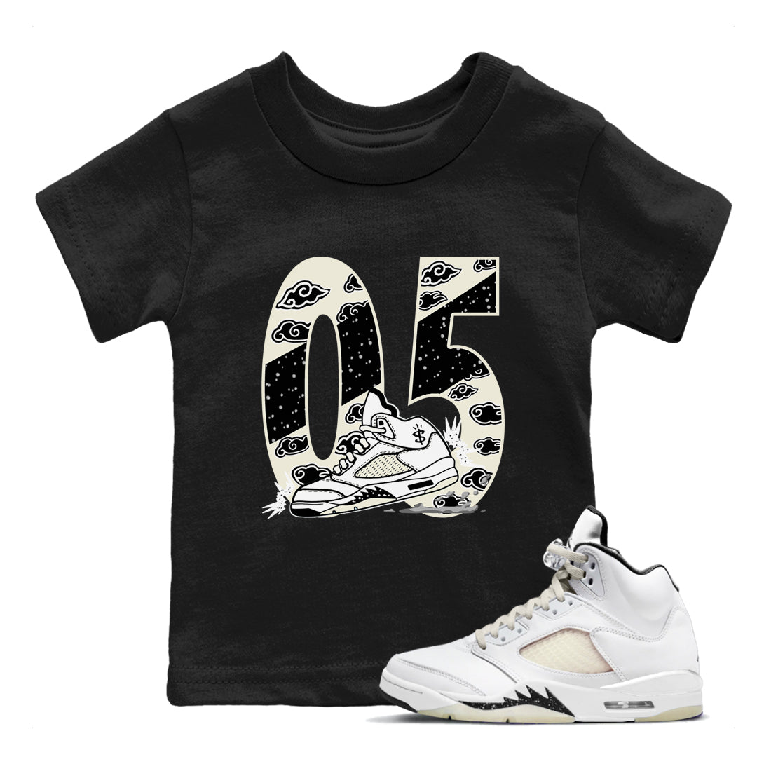 AJ5 Sail shirt to match jordans Aggressive Dribble sneaker tees Air Jordan 5 Sail Drip Gear Zone baby toddler Black 1 cotton Shirt