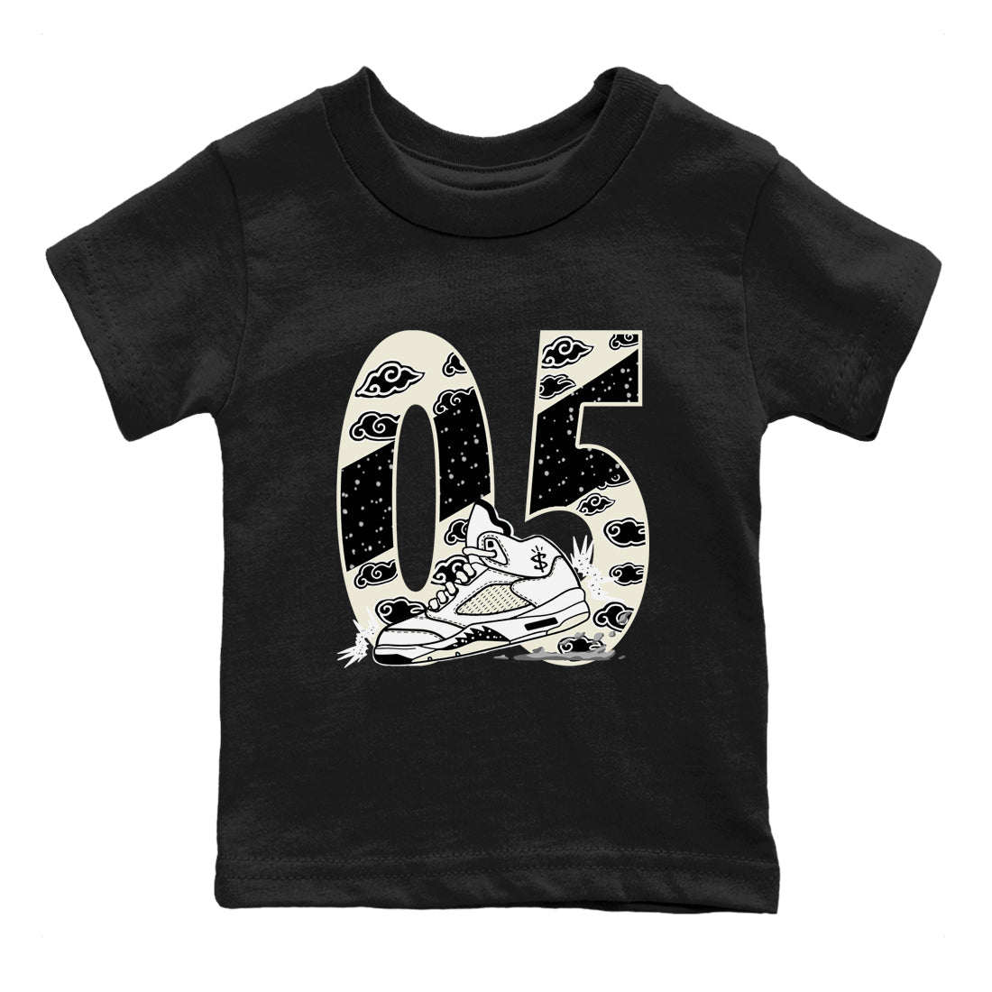 AJ5 Sail shirt to match jordans Aggressive Dribble sneaker tees Air Jordan 5 Sail Drip Gear Zone baby toddler Black 2 cotton Shirt