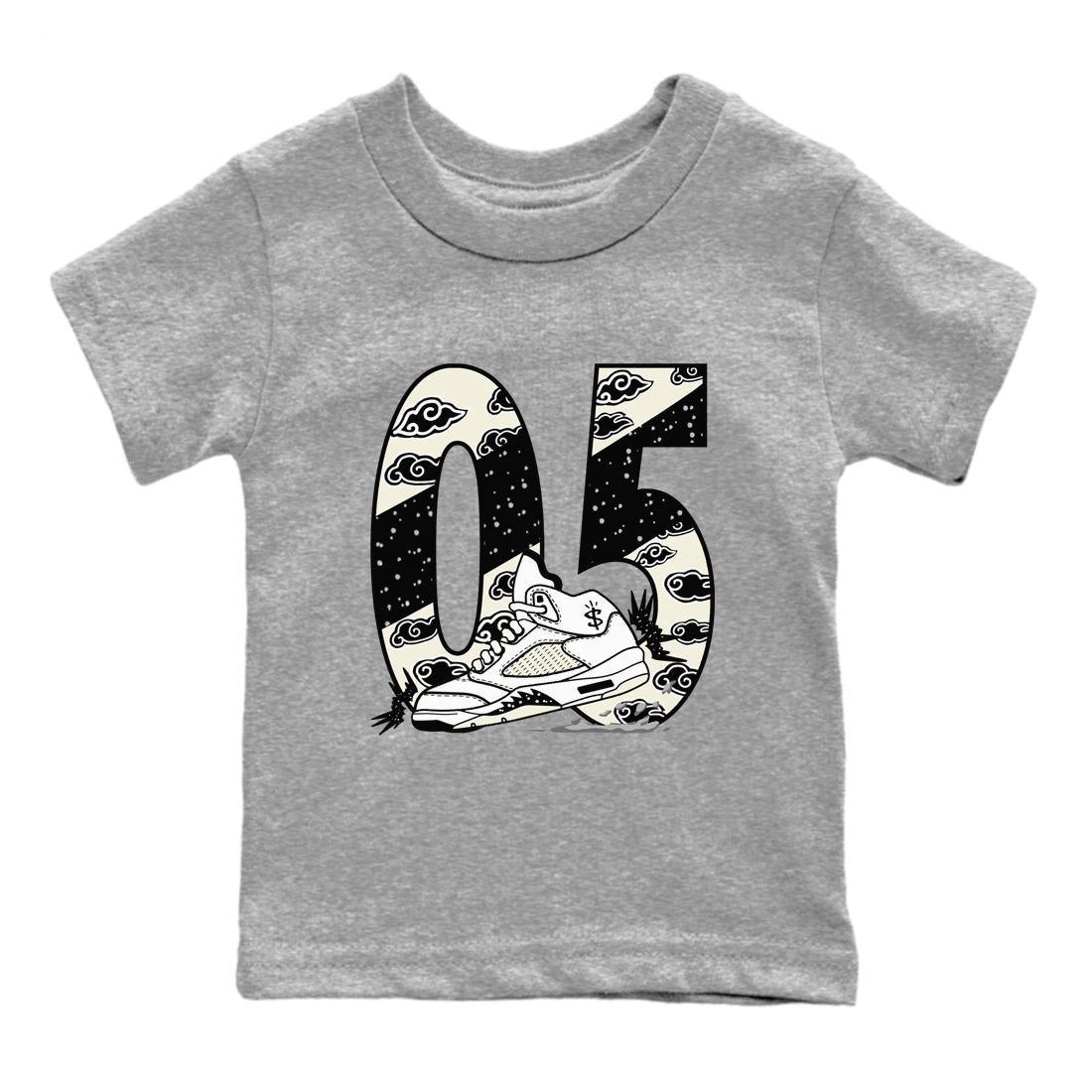 AJ5 Sail shirt to match jordans Aggressive Dribble sneaker tees Air Jordan 5 Sail Drip Gear Zone baby toddler Heather Grey 2 cotton Shirt