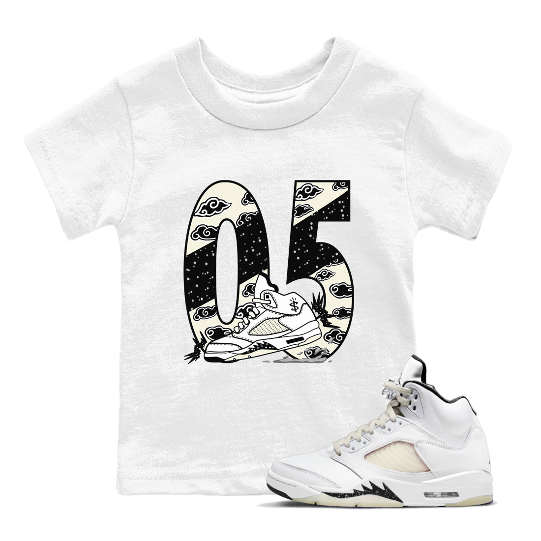 AJ5 Sail shirt to match jordans Aggressive Dribble sneaker tees Air Jordan 5 Sail Drip Gear Zone baby toddler White 1 cotton Shirt