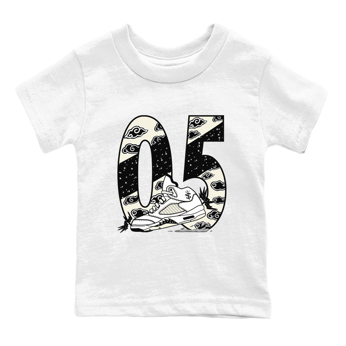 AJ5 Sail shirt to match jordans Aggressive Dribble sneaker tees Air Jordan 5 Sail Drip Gear Zone baby toddler White 2 cotton Shirt
