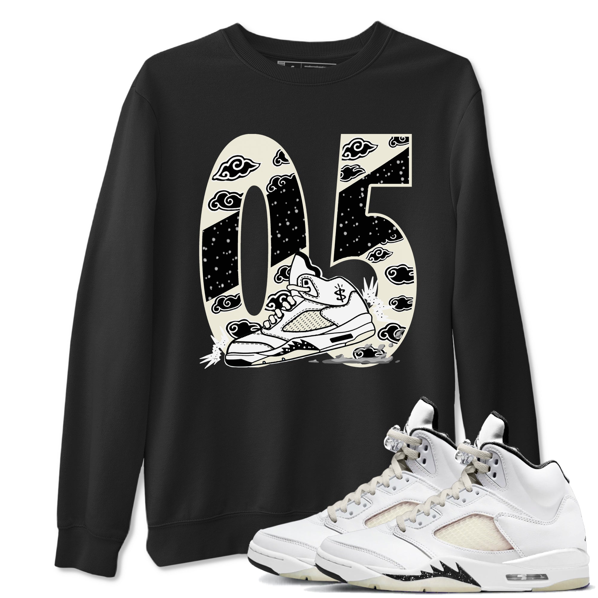 AJ5 Sail shirt to match jordans Aggressive Dribble sneaker tees Air Jordan 5 Sail Drip Gear Zone unisex cotton Black 1 crew neck shirt