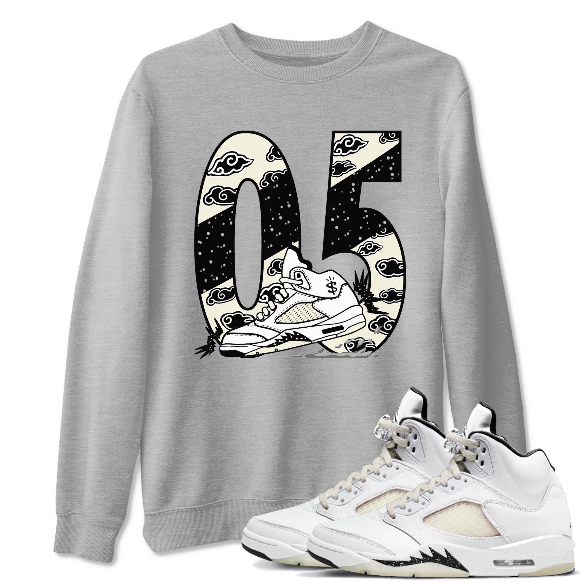 AJ5 Sail shirt to match jordans Aggressive Dribble sneaker tees Air Jordan 5 Sail Drip Gear Zone unisex cotton Heather Grey 1 crew neck shirt