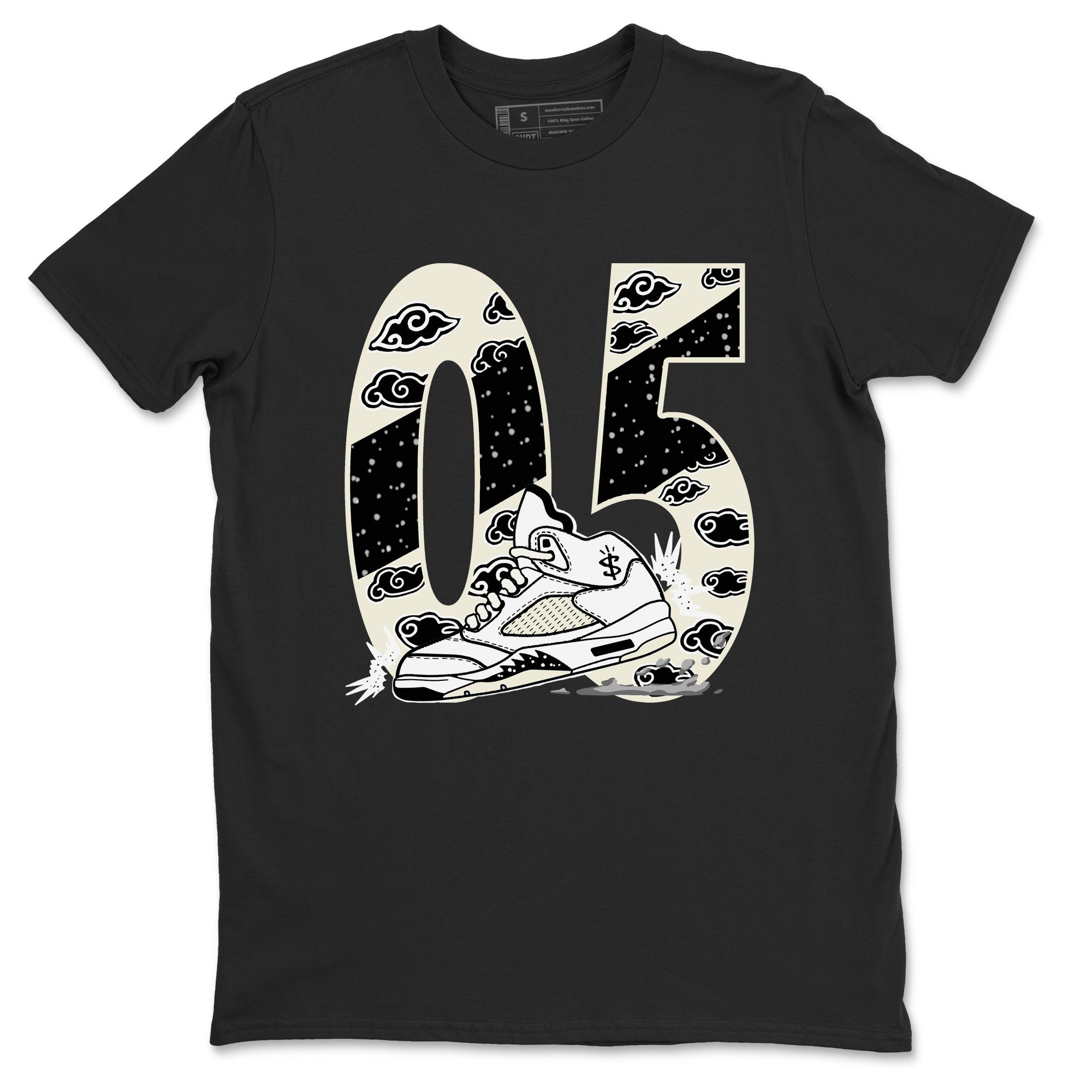 AJ5 Sail shirt to match jordans Aggressive Dribble sneaker tees Air Jordan 5 Sail Drip Gear Zone unisex cotton Black 2 crew neck shirt