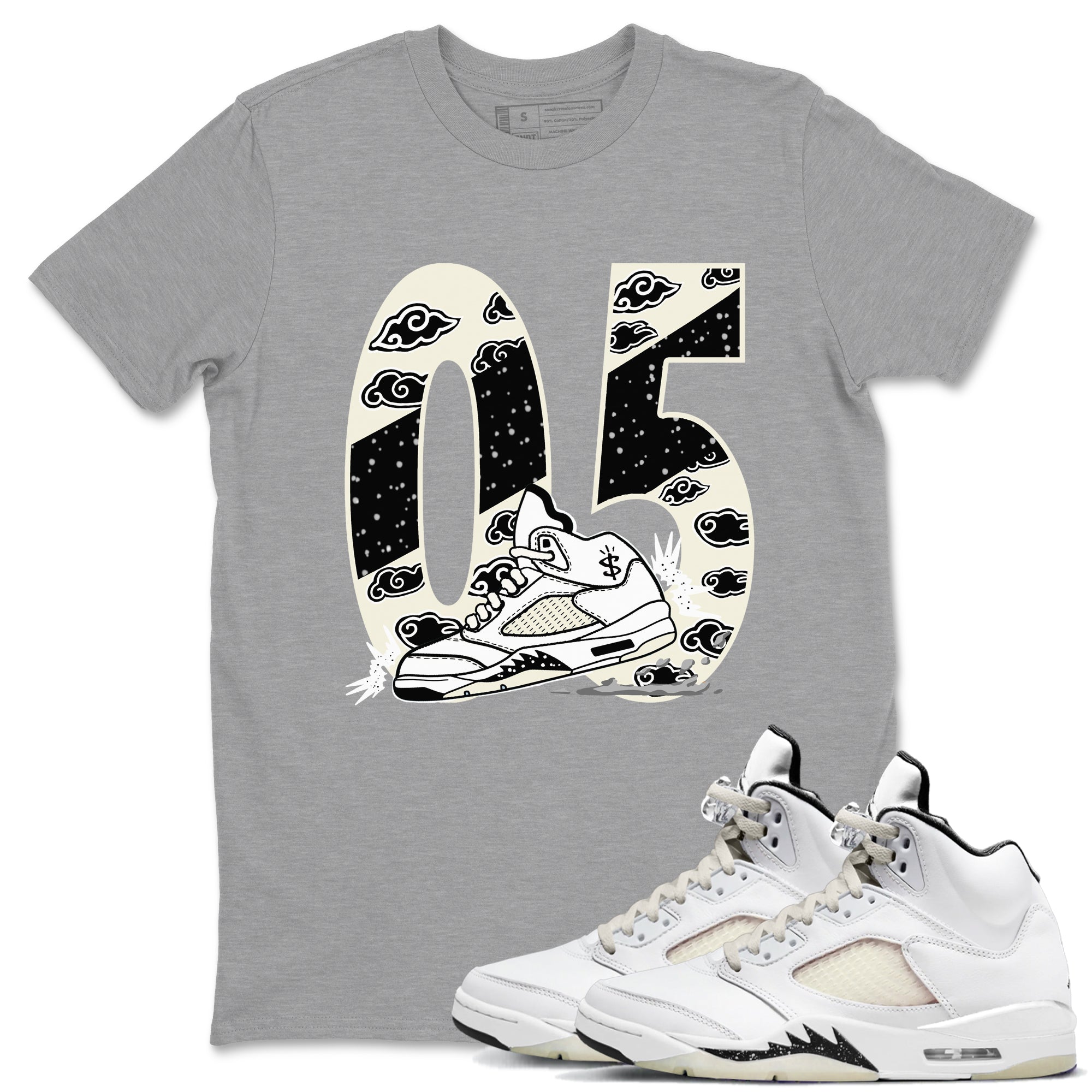 AJ5 Sail shirt to match jordans Aggressive Dribble sneaker tees Air Jordan 5 Sail Drip Gear Zone unisex cotton Heather Grey 1 crew neck shirt