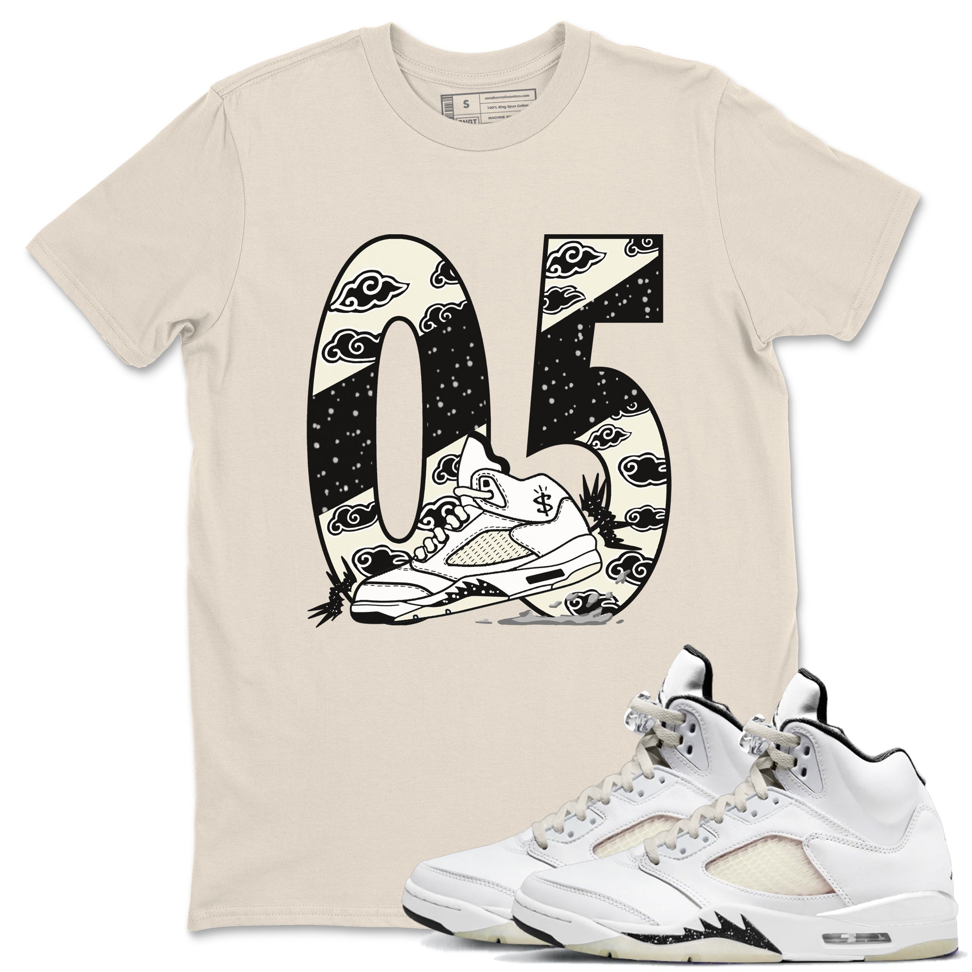 AJ5 Sail shirt to match jordans Aggressive Dribble sneaker tees Air Jordan 5 Sail Drip Gear Zone unisex cotton Natural 1 crew neck shirt