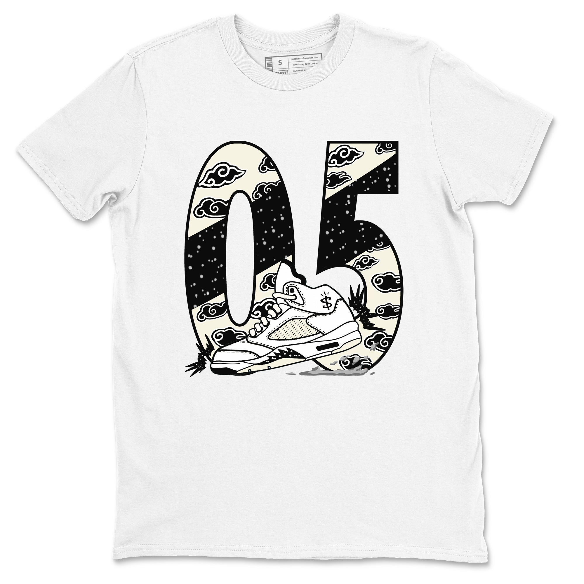 AJ5 Sail shirt to match jordans Aggressive Dribble sneaker tees Air Jordan 5 Sail Drip Gear Zone unisex cotton White 2 crew neck shirt