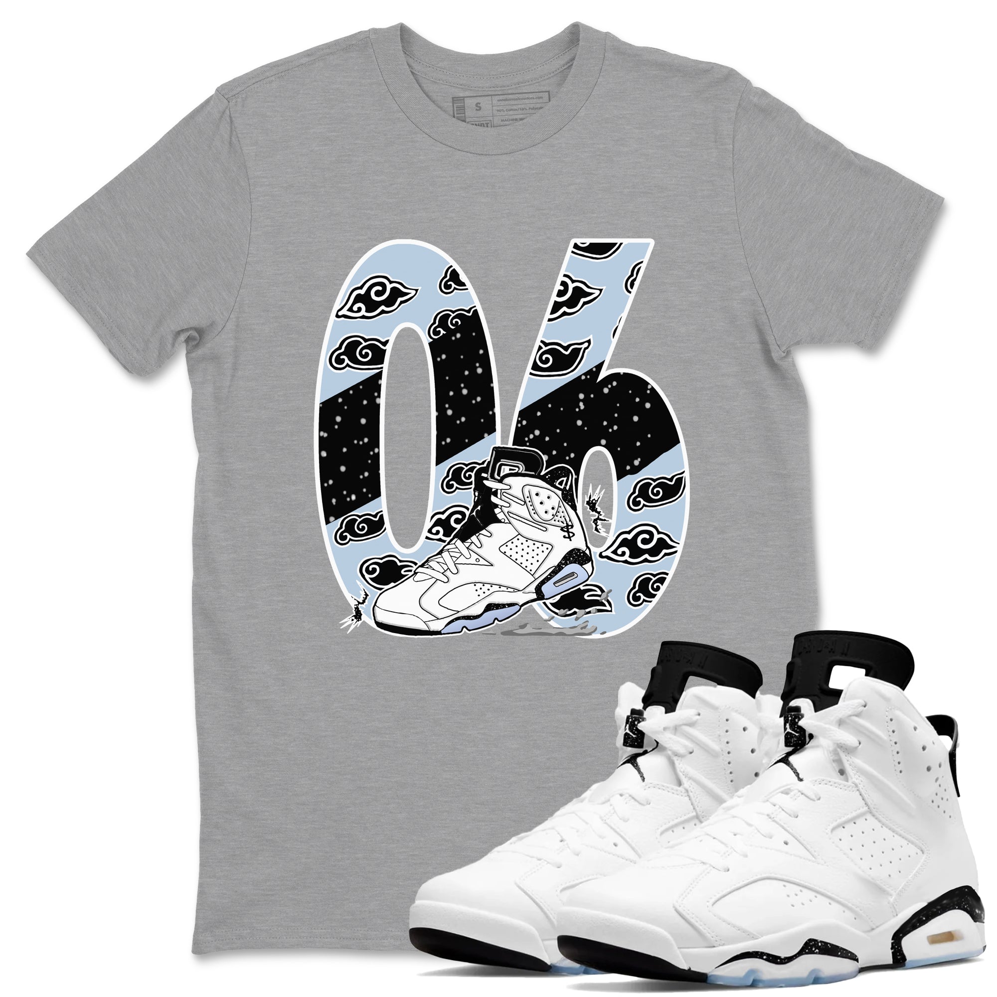 6s White Black shirt to match jordans Aggressive Dribble sneaker tees Air Jordan 6 White Black SNRT Sneaker Release Tees unisex cotton Heather Grey 1 crew neck shirt