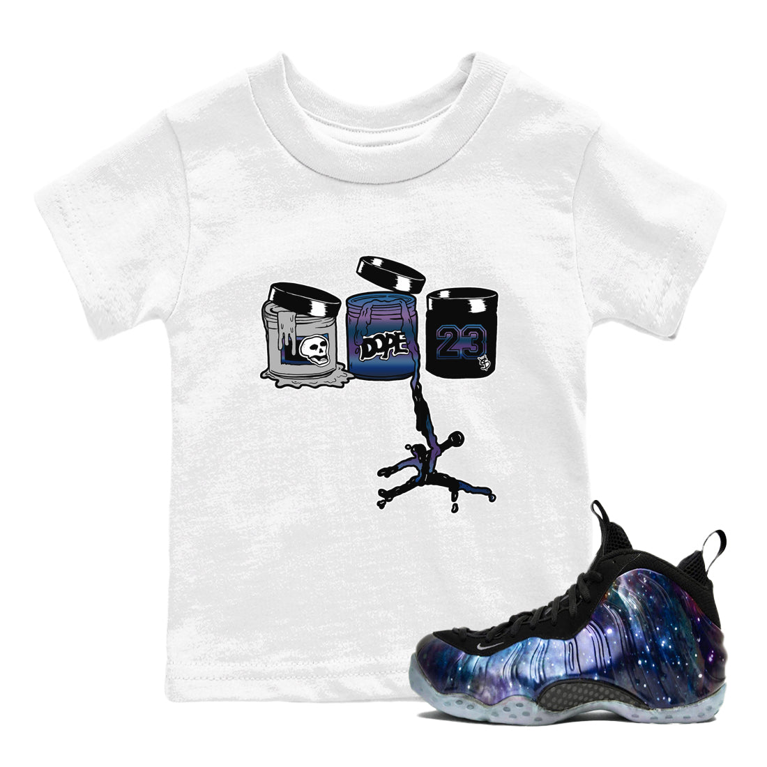 Air Foamposite One Galaxy shirts to match jordans Jordan Paint sneaker match tees Air Foamposite One Galaxy Drip Gear Zone Youth Baby White 1 crew neck shirts