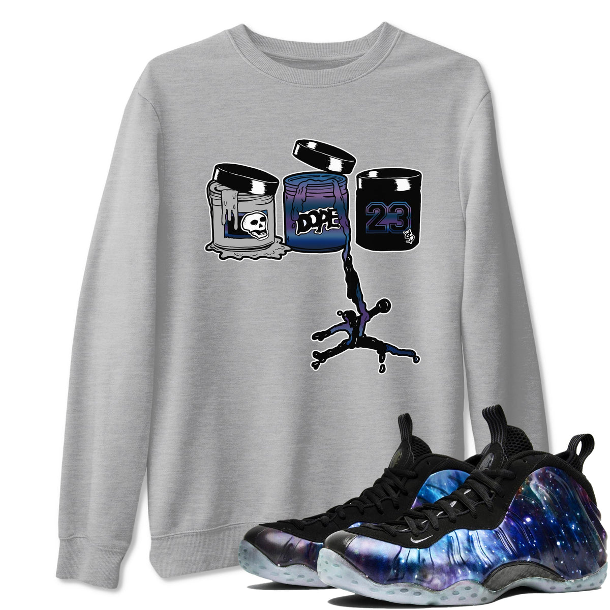 Air Foamposite One Galaxy shirts to match jordans Jordan Paint sneaker match tees Air Foamposite One Galaxy Drip Gear Zone unisex cotton Heather Grey 1 crew neck shirts