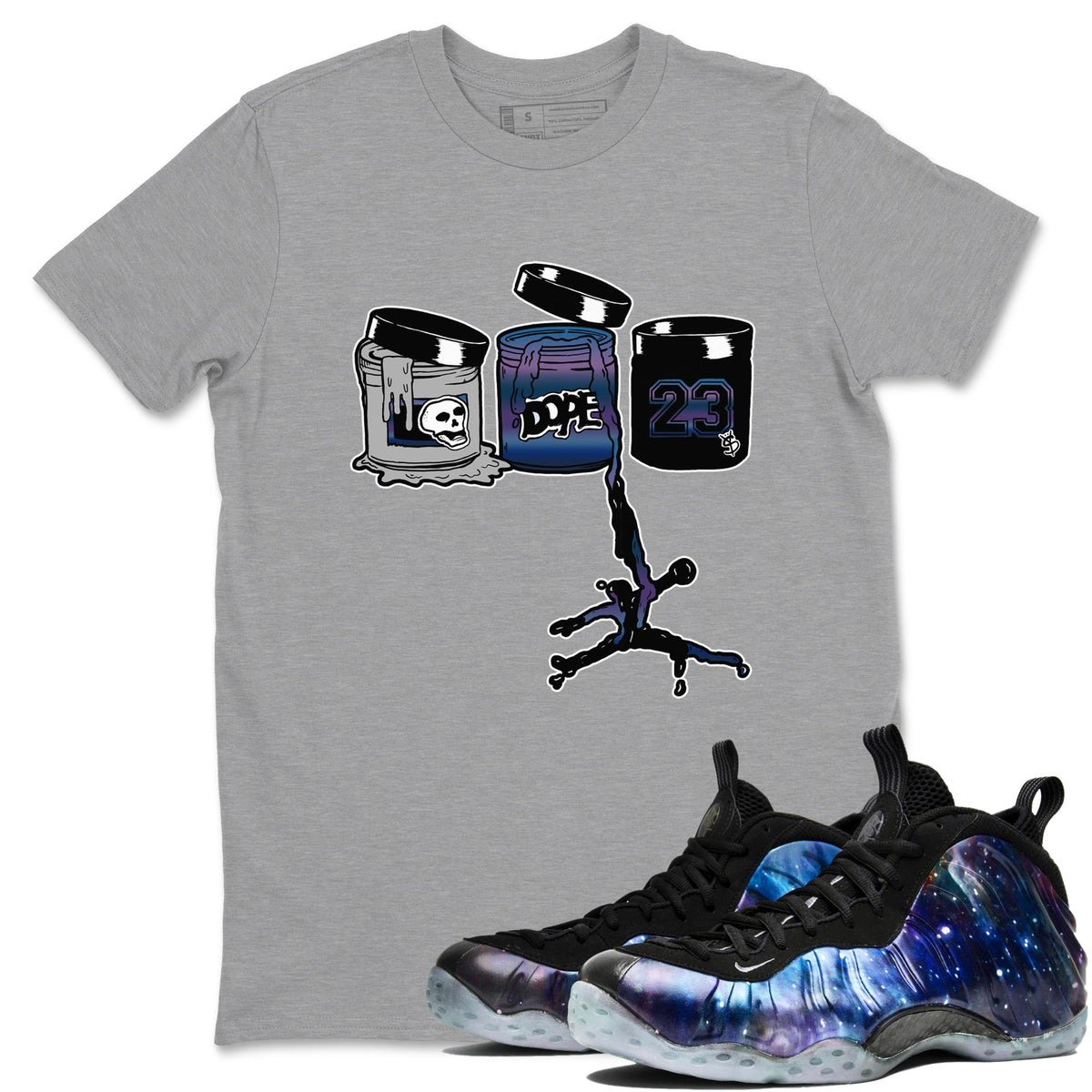 Air Foamposite One Galaxy shirts to match jordans Jordan Paint sneaker match tees Air Foamposite One Galaxy Drip Gear Zone unisex cotton Heather Grey 1 crew neck shirts