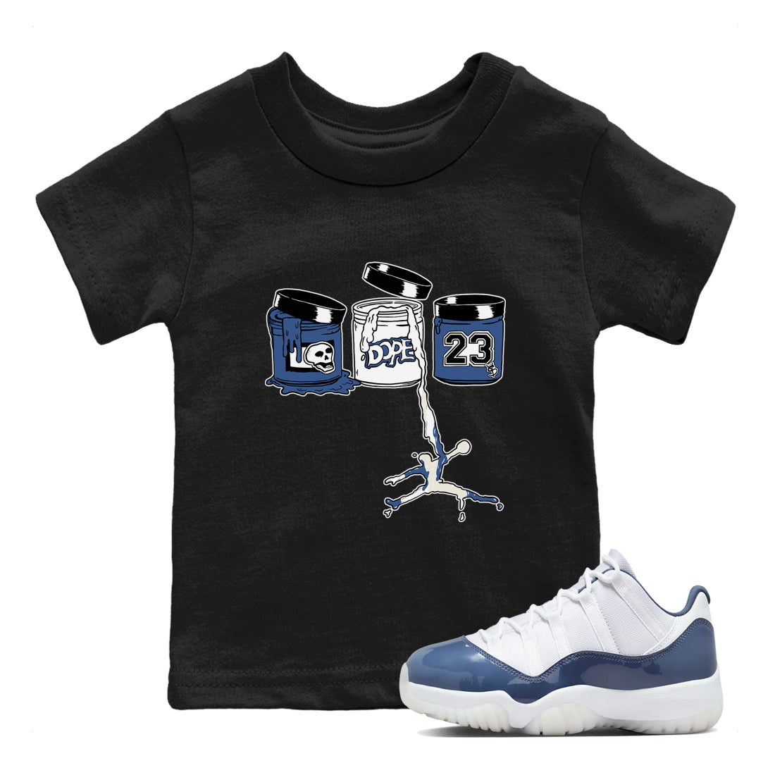 11s Diffused Blue Shirts To Match Jordans Jordan Paint sneaker match tees Air Jordan 11 Diffused Blue Tee Drip Gear Zone Youth Baby Black 1 crew neck shirts
