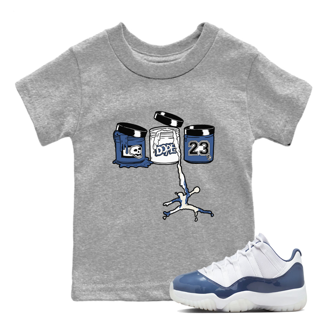 11s Diffused Blue Shirts To Match Jordans Jordan Paint sneaker match tees Air Jordan 11 Diffused Blue Tee Drip Gear Zone Youth Baby Heather Grey 1 crew neck shirts