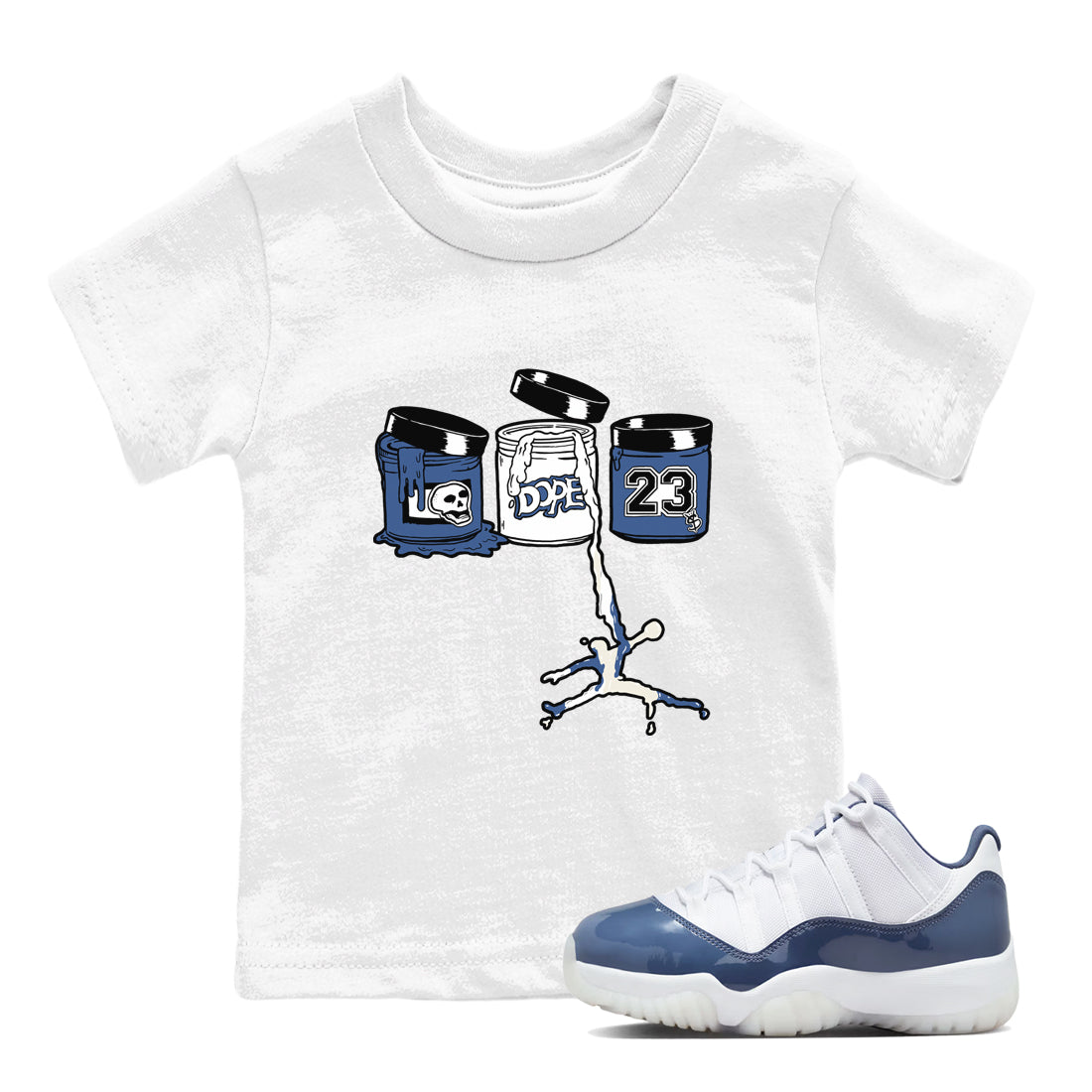 11s Diffused Blue Shirts To Match Jordans Jordan Paint sneaker match tees Air Jordan 11 Diffused Blue Tee Drip Gear Zone Youth Baby White 1 crew neck shirts