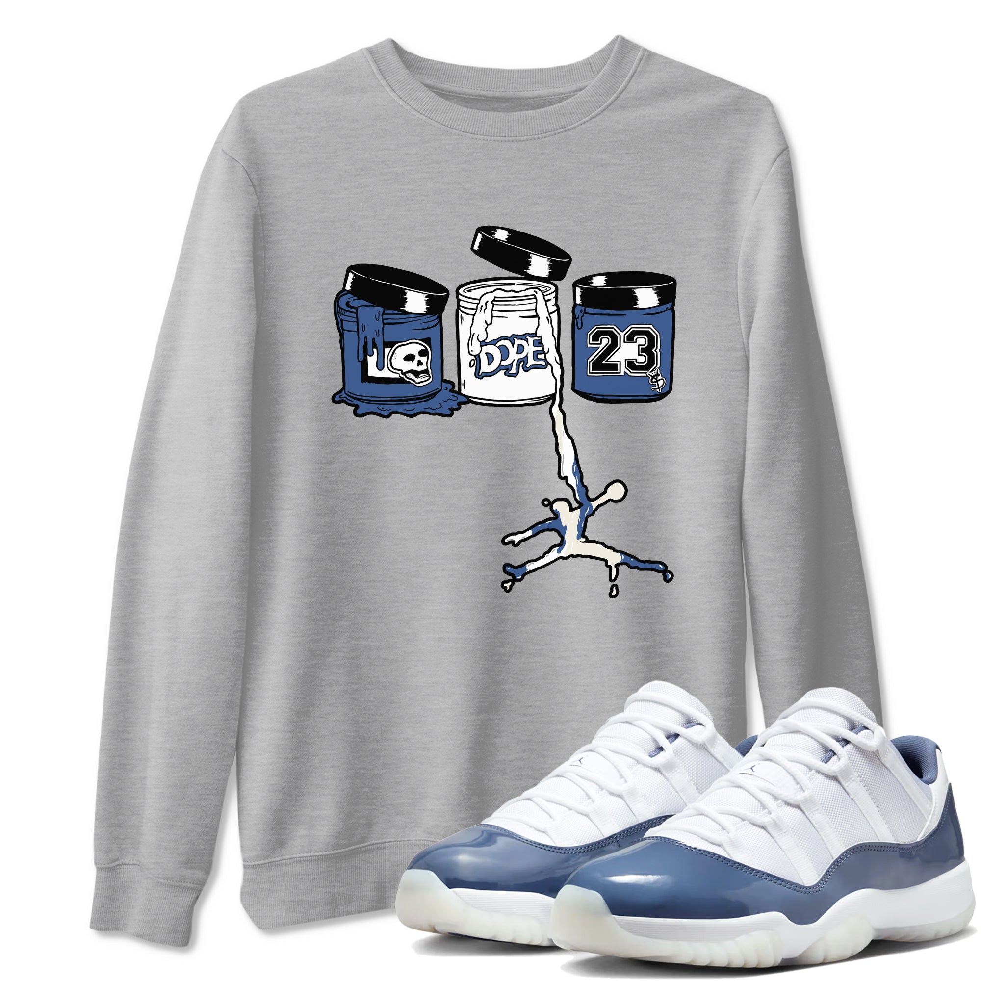 11s Diffused Blue Shirts To Match Jordans Jordan Paint sneaker match tees Air Jordan 11 Diffused Blue Tee Drip Gear Zone unisex cotton Heather Grey 1 crew neck shirts