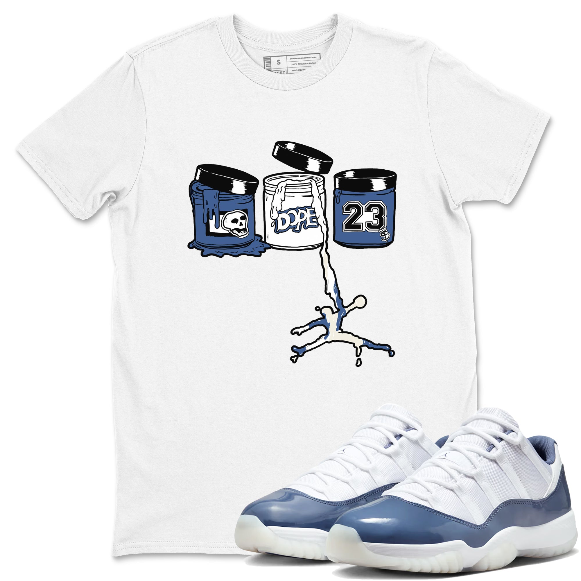11s Diffused Blue Shirts To Match Jordans Jordan Paint sneaker match tees Air Jordan 11 Diffused Blue Tee Drip Gear Zone unisex cotton White 1 crew neck shirts