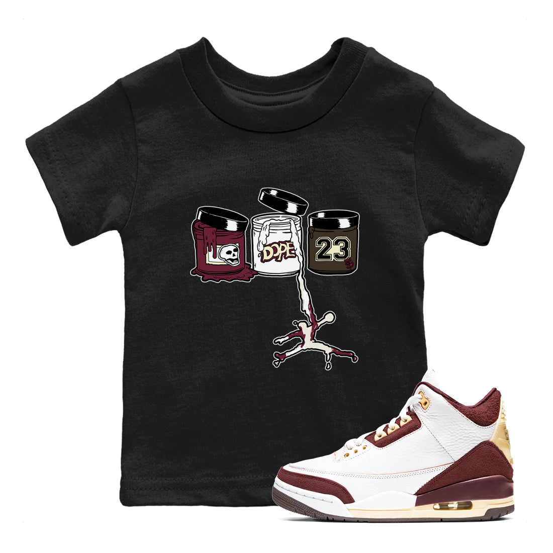 3s A Ma Maniere x Burgundy Crush Shirts To Match Jordans Jordan Paint sneaker match tees Air Jordan 3 A Ma Maniere x Burgundy Crush Tee Drip Gear Zone Youth Baby Black 1 crew neck shirts