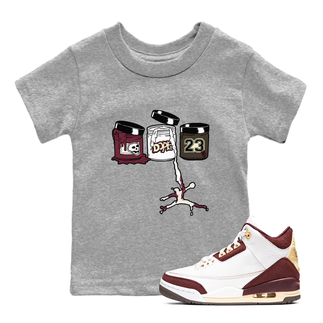 3s A Ma Maniere x Burgundy Crush Shirts To Match Jordans Jordan Paint sneaker match tees Air Jordan 3 A Ma Maniere x Burgundy Crush Tee Drip Gear Zone Youth Baby Heather Grey 1 crew neck shirts