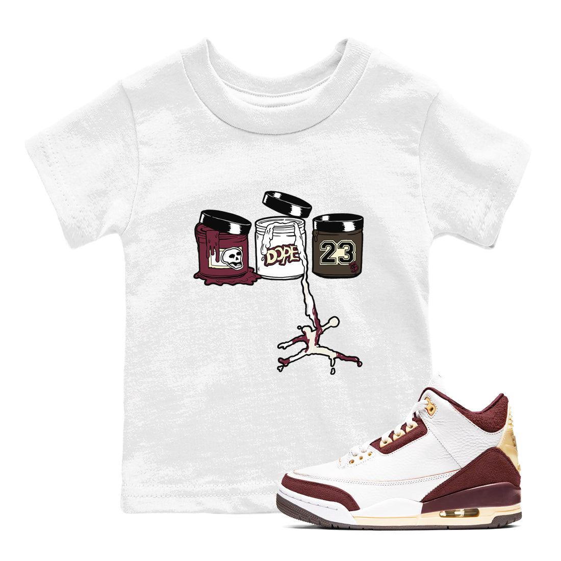 3s A Ma Maniere x Burgundy Crush Shirts To Match Jordans Jordan Paint sneaker match tees Air Jordan 3 A Ma Maniere x Burgundy Crush Tee Drip Gear Zone Youth Baby White 1 crew neck shirts