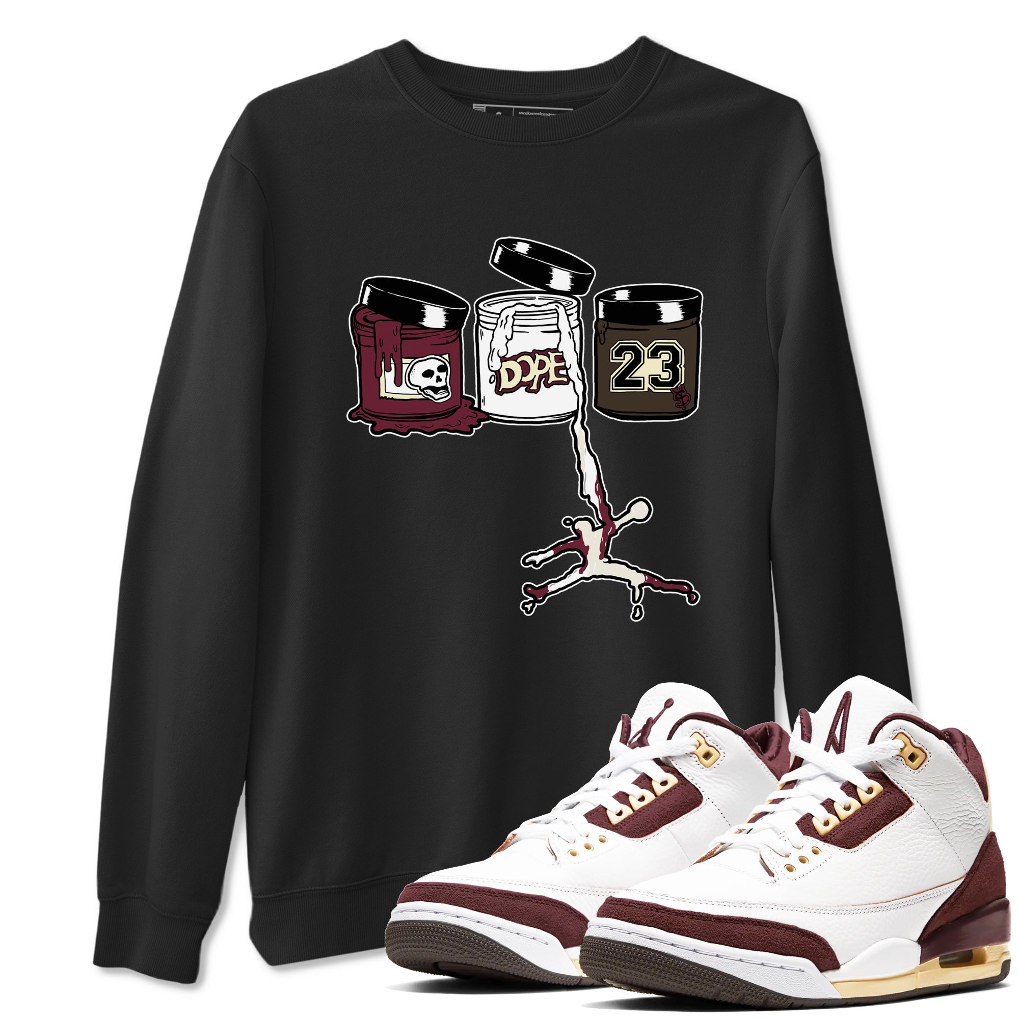 3s A Ma Maniere x Burgundy Crush Shirts To Match Jordans Jordan Paint sneaker match tees Air Jordan 3 A Ma Maniere x Burgundy Crush Tee Drip Gear Zone unisex cotton Black 1 crew neck shirts