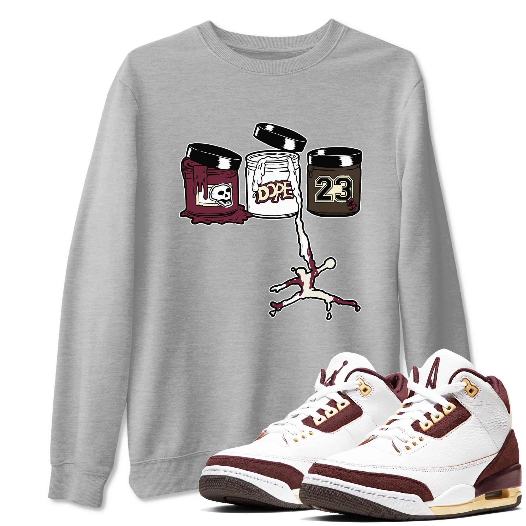 3s A Ma Maniere x Burgundy Crush Shirts To Match Jordans Jordan Paint sneaker match tees Air Jordan 3 A Ma Maniere x Burgundy Crush Tee Drip Gear Zone unisex cotton Heather Grey 1 crew neck shirts