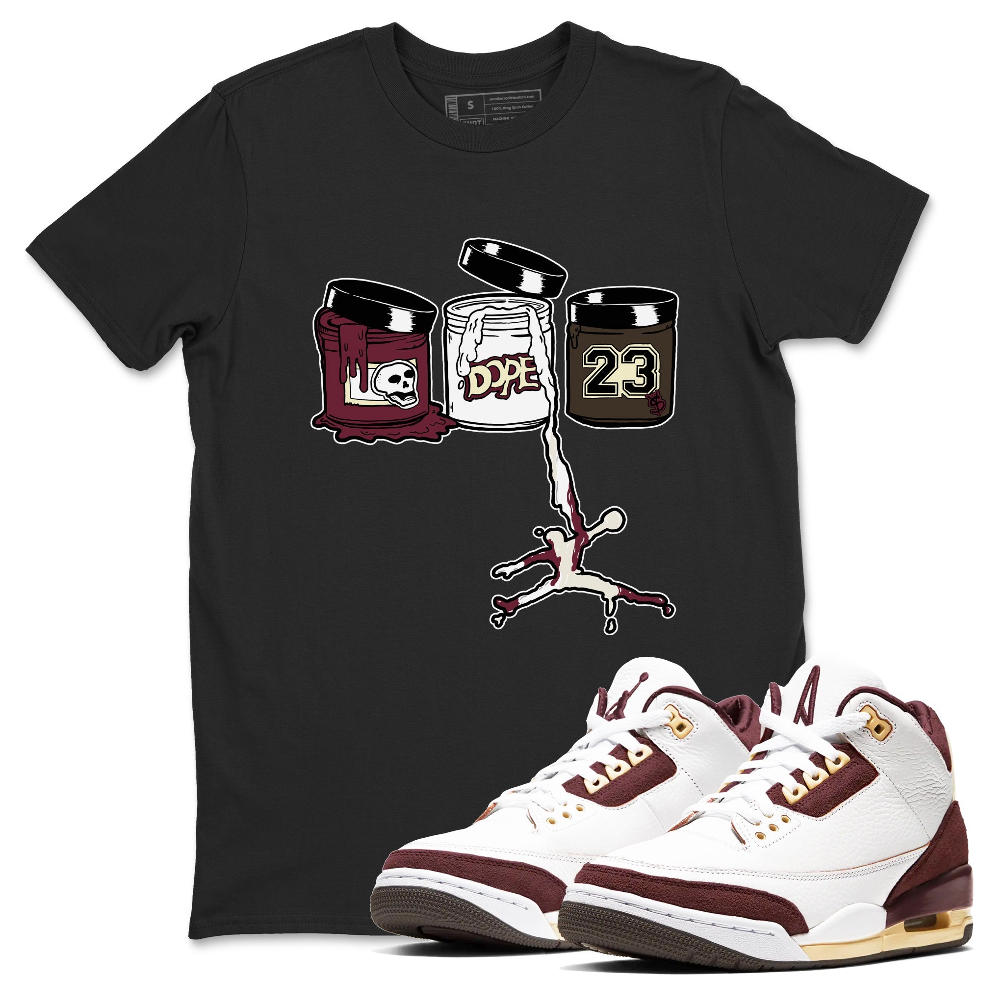 3s A Ma Maniere x Burgundy Crush Shirts To Match Jordans Jordan Paint sneaker match tees Air Jordan 3 A Ma Maniere x Burgundy Crush Tee Drip Gear Zone unisex cotton Black 1 crew neck shirts