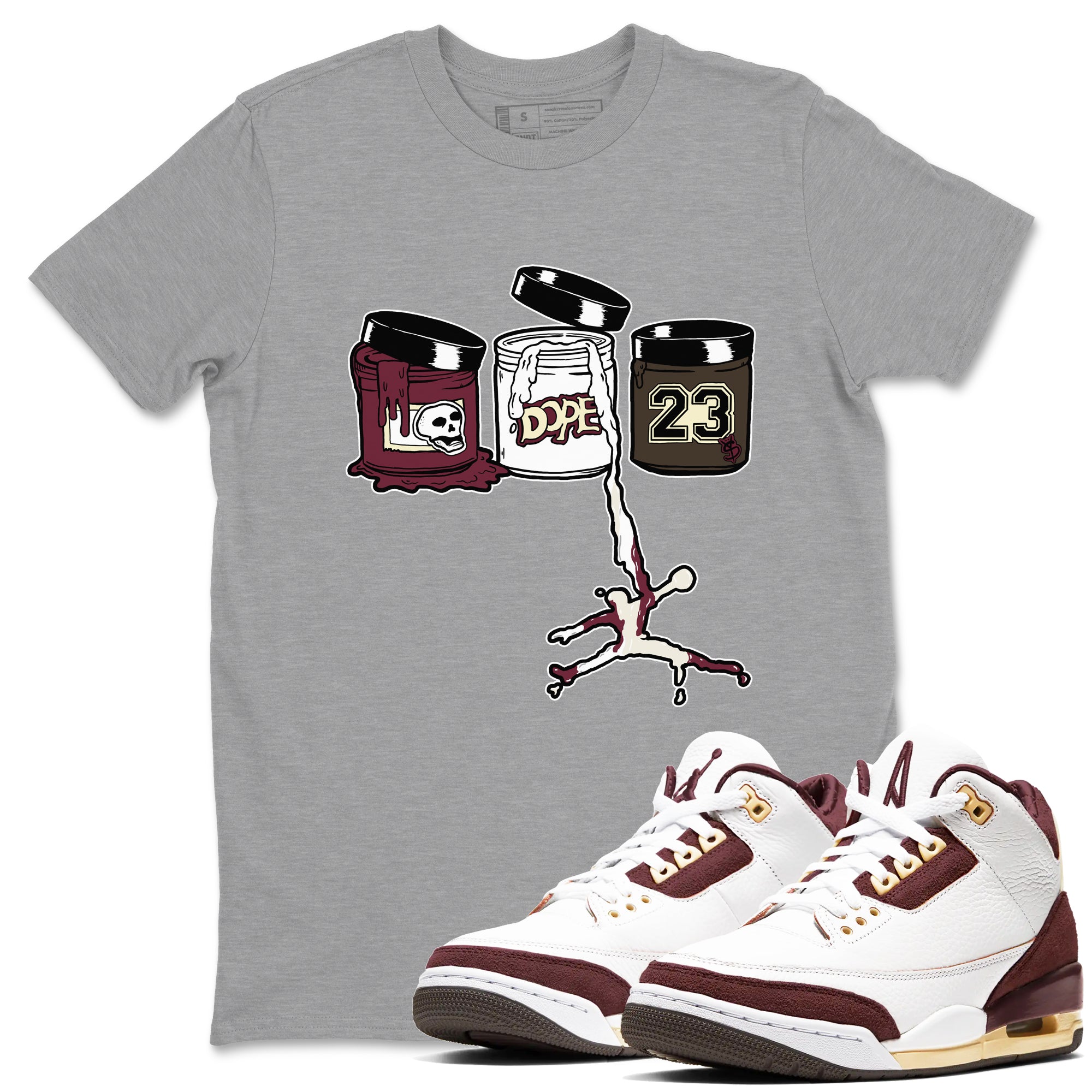 3s A Ma Maniere x Burgundy Crush Shirts To Match Jordans Jordan Paint sneaker match tees Air Jordan 3 A Ma Maniere x Burgundy Crush Tee Drip Gear Zone unisex cotton Heather Grey 1 crew neck shirts
