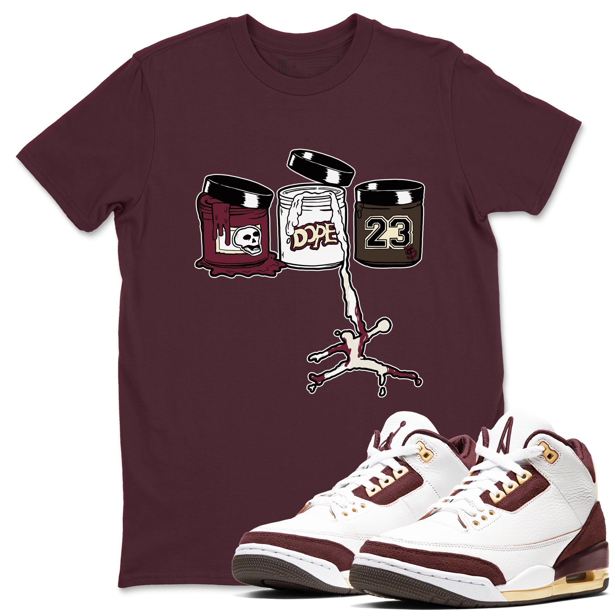 3s A Ma Maniere x Burgundy Crush Shirts To Match Jordans Jordan Paint sneaker match tees Air Jordan 3 A Ma Maniere x Burgundy Crush Tee Drip Gear Zone unisex cotton Maroon 1 crew neck shirts