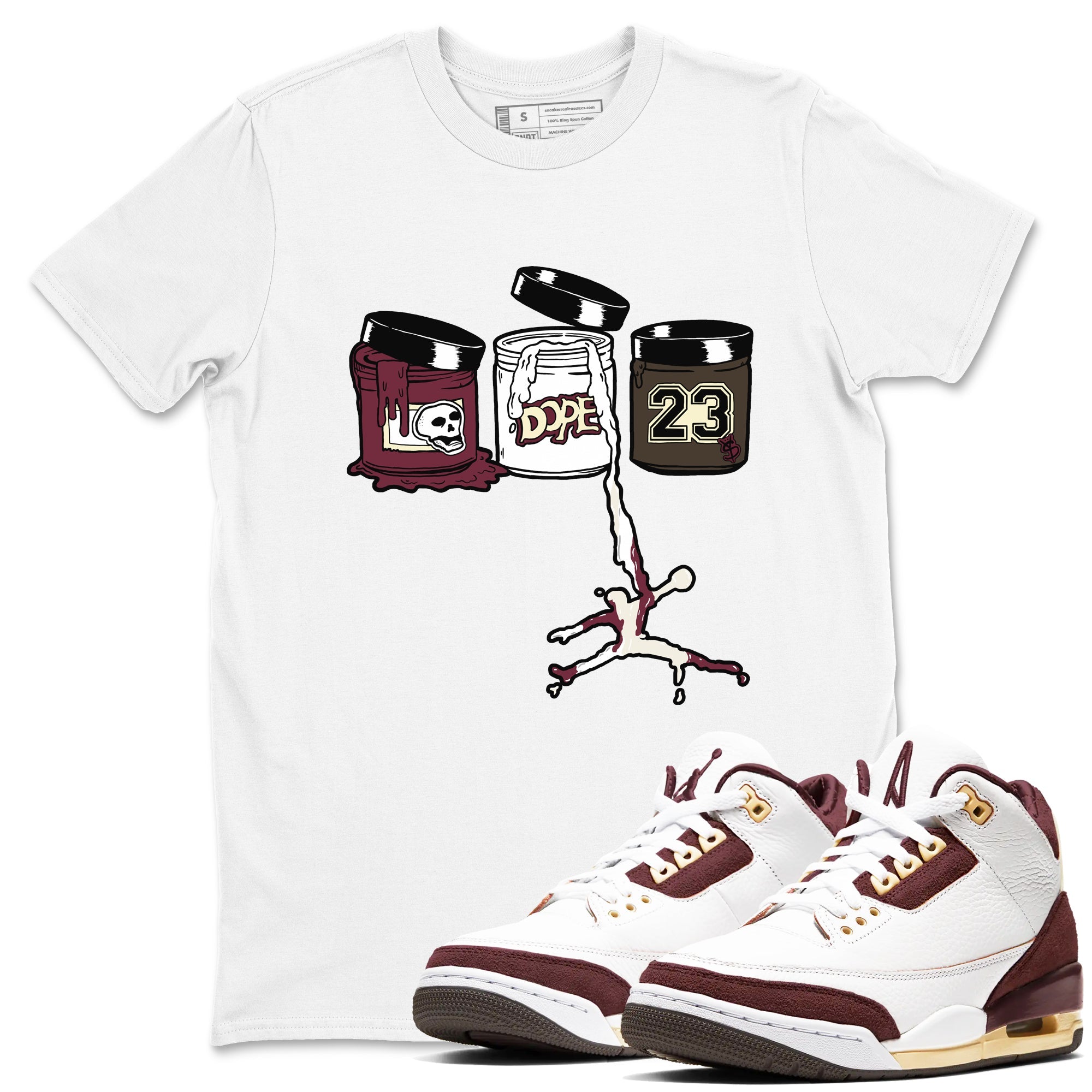 3s A Ma Maniere x Burgundy Crush Shirts To Match Jordans Jordan Paint sneaker match tees Air Jordan 3 A Ma Maniere x Burgundy Crush Tee Drip Gear Zone unisex cotton White 1 crew neck shirts
