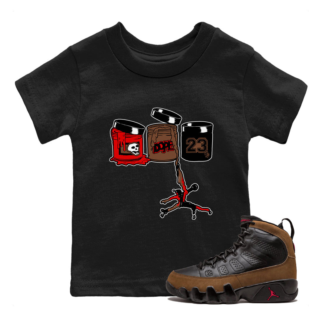 9s Olive shirts to match jordans Jordan Paint sneaker match tees Air Jordan 9 Olive match shoes to clothes Drip Gear Zone Youth Baby Black 1 tee