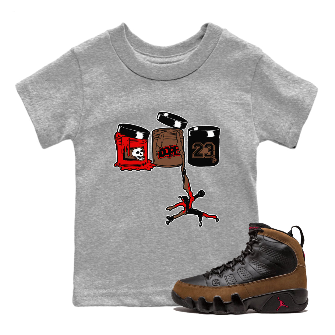 9s Olive shirts to match jordans Jordan Paint sneaker match tees Air Jordan 9 Olive match shoes to clothes Drip Gear Zone Youth Baby Heather Grey 1 tee