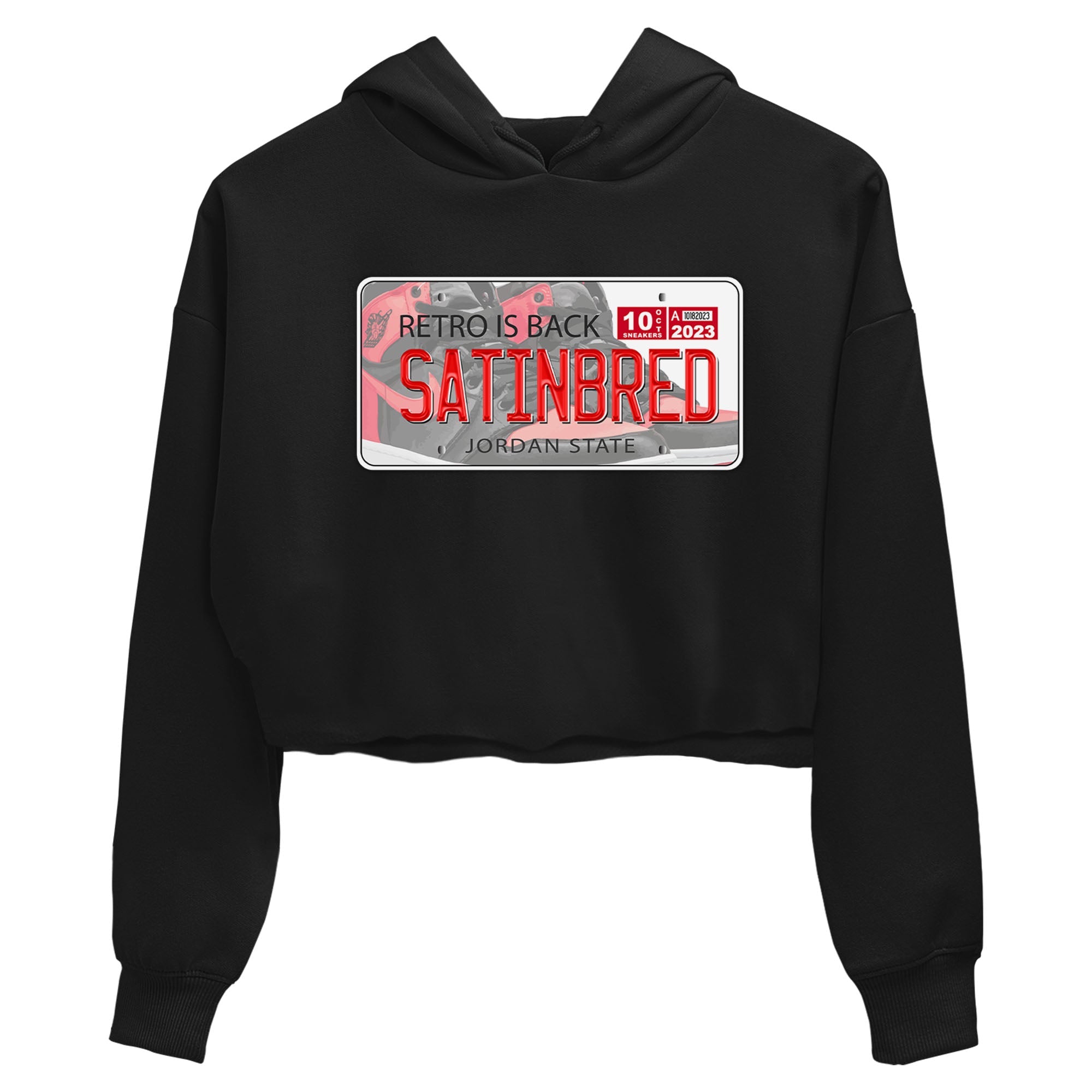 Air Jordan 1 Satin Bred shirt to match jordans Jordan Plate sneaker tees AJ1 Retro Satin Bred Drip Gear Zone Sneaker Matching Clothing Brand Black 2 Crop T-Shirt