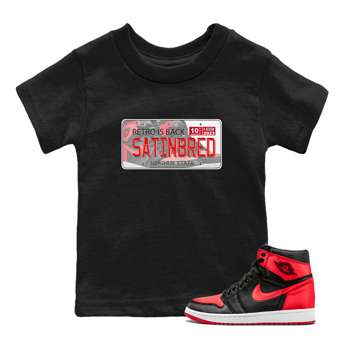 Air Jordan 1 Satin Bred shirt to match jordans Jordan Plate sneaker tees AJ1 Retro Satin Bred Drip Gear Zone Sneaker Matching Clothing Brand Baby Toddler Black 1 T-Shirt