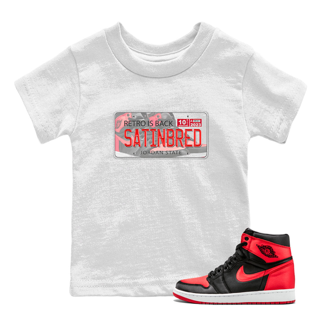 Air Jordan 1 Satin Bred shirt to match jordans Jordan Plate sneaker tees AJ1 Retro Satin Bred Drip Gear Zone Sneaker Matching Clothing Brand Baby Toddler White 1 T-Shirt
