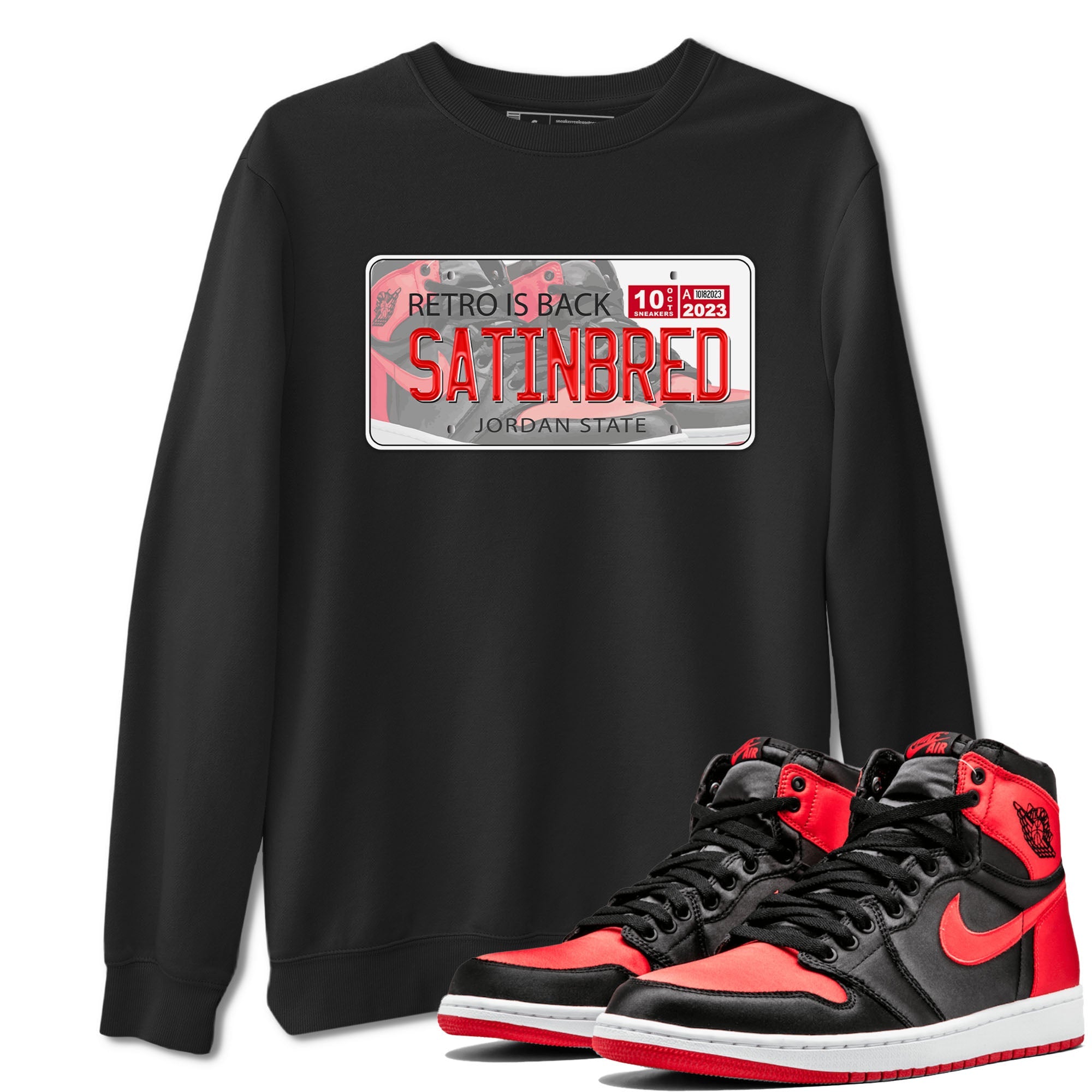 Air Jordan 1 Satin Bred shirt to match jordans Jordan Plate sneaker tees AJ1 Retro Satin Bred Drip Gear Zone Sneaker Matching Clothing Brand Unisex Sneaker Tee Black 1 T-Shirt