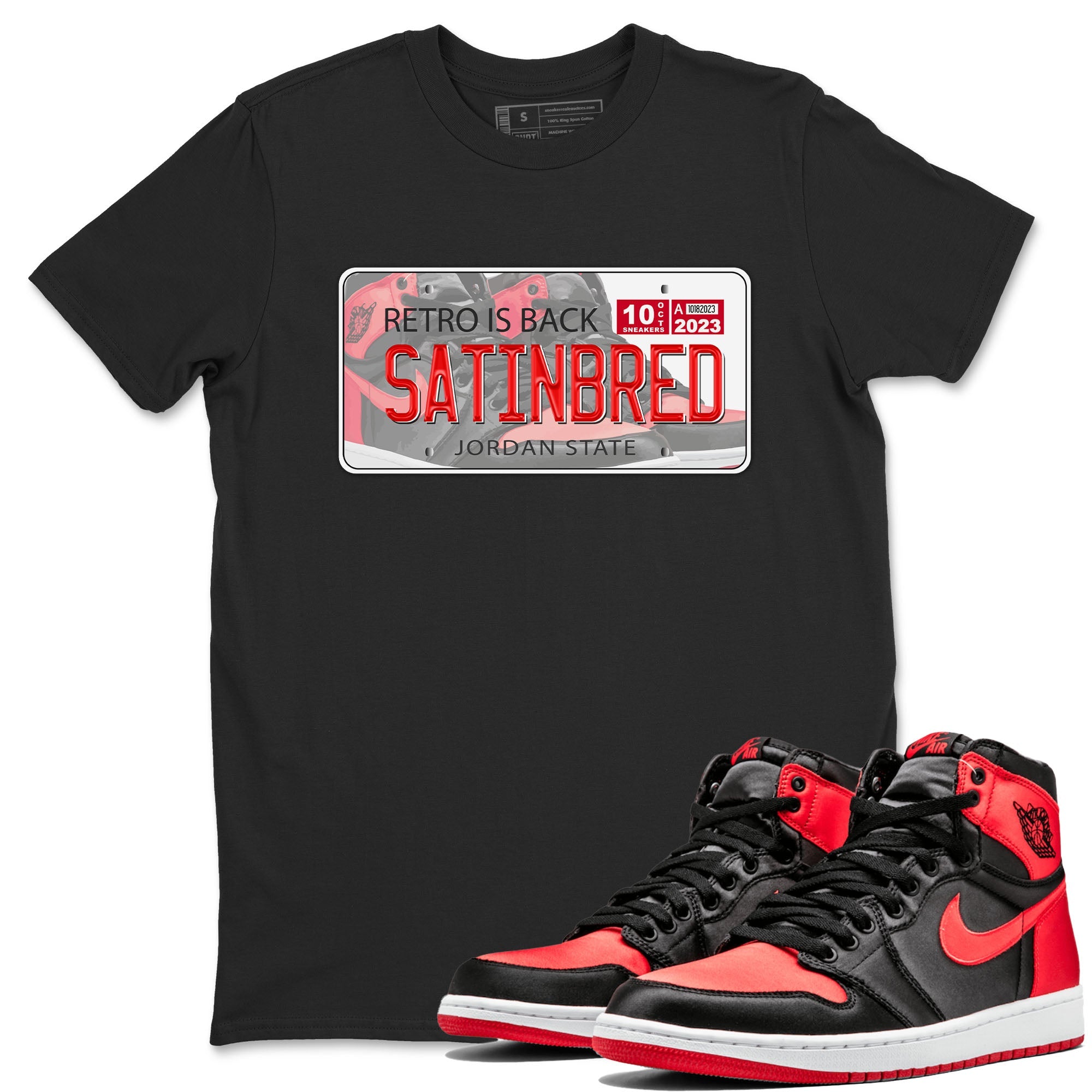 Air Jordan 1 Satin Bred shirt to match jordans Jordan Plate sneaker tees AJ1 Retro Satin Bred Drip Gear Zone Sneaker Matching Clothing Brand Unisex Sneaker Tee Black 1 T-Shirt