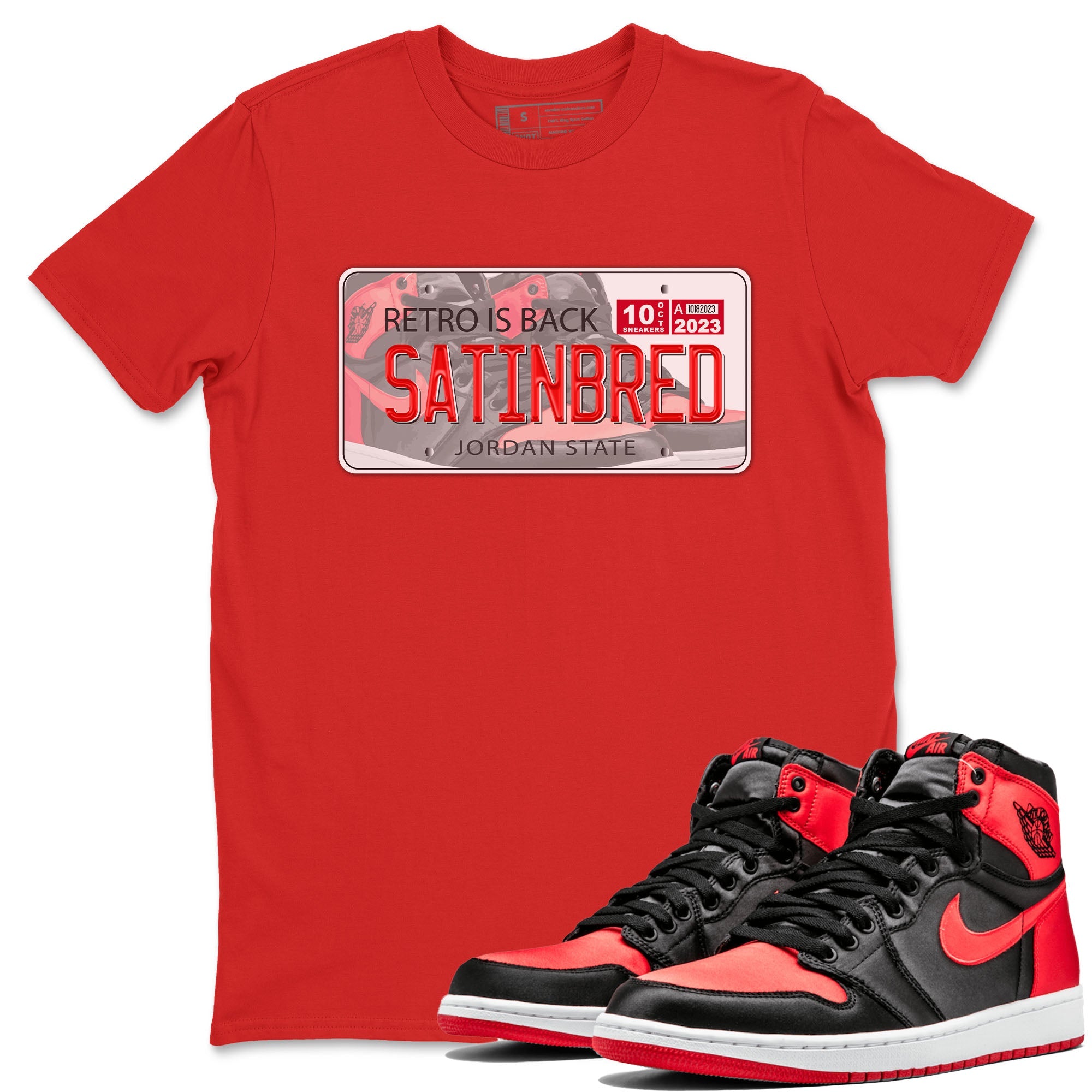 Air Jordan 1 Satin Bred shirt to match jordans Jordan Plate sneaker tees AJ1 Retro Satin Bred Drip Gear Zone Sneaker Matching Clothing Brand Unisex Sneaker Tee Red 1 T-Shirt