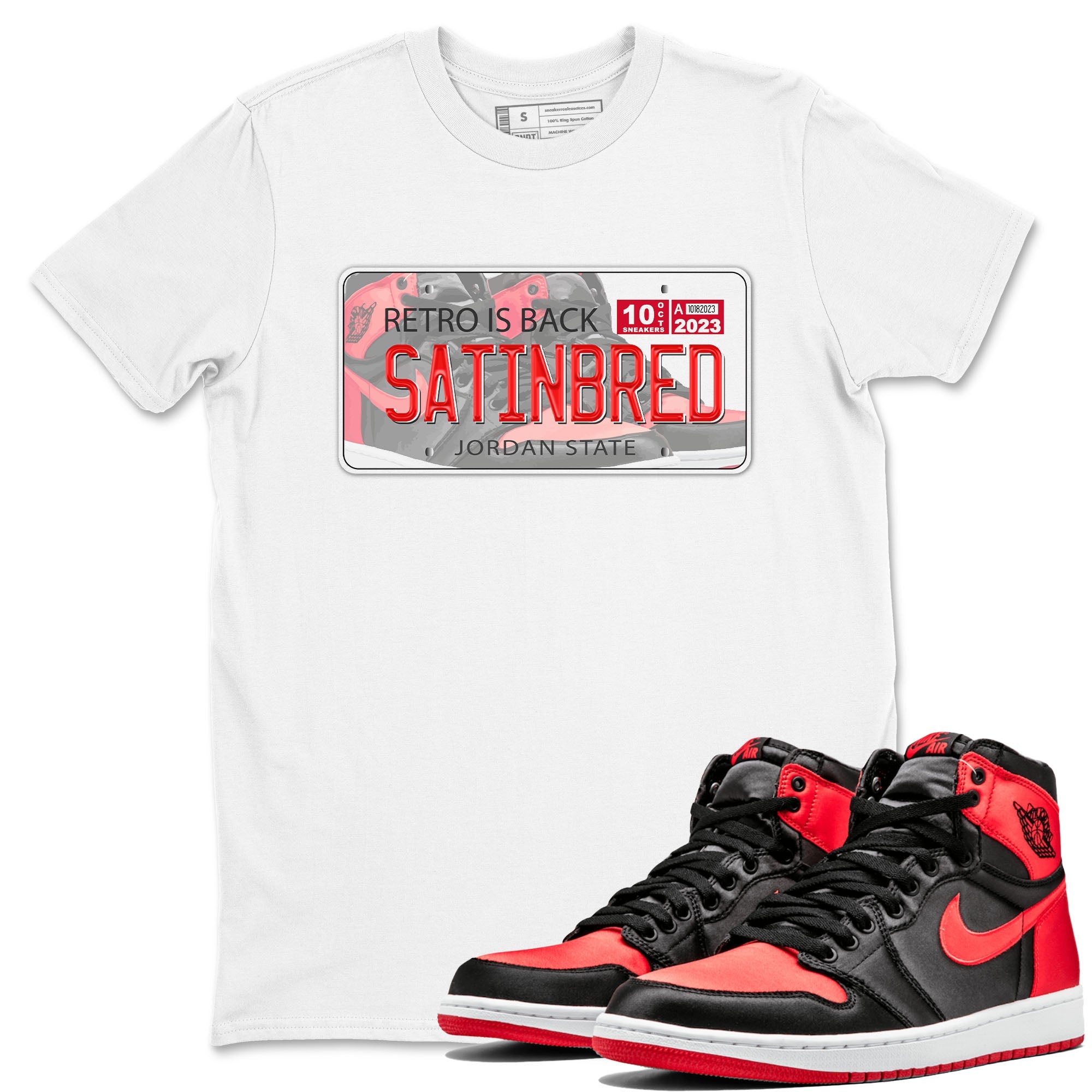Air Jordan 1 Satin Bred shirt to match jordans Jordan Plate sneaker tees AJ1 Retro Satin Bred Drip Gear Zone Sneaker Matching Clothing Brand Unisex Sneaker Tee White 1 T-Shirt