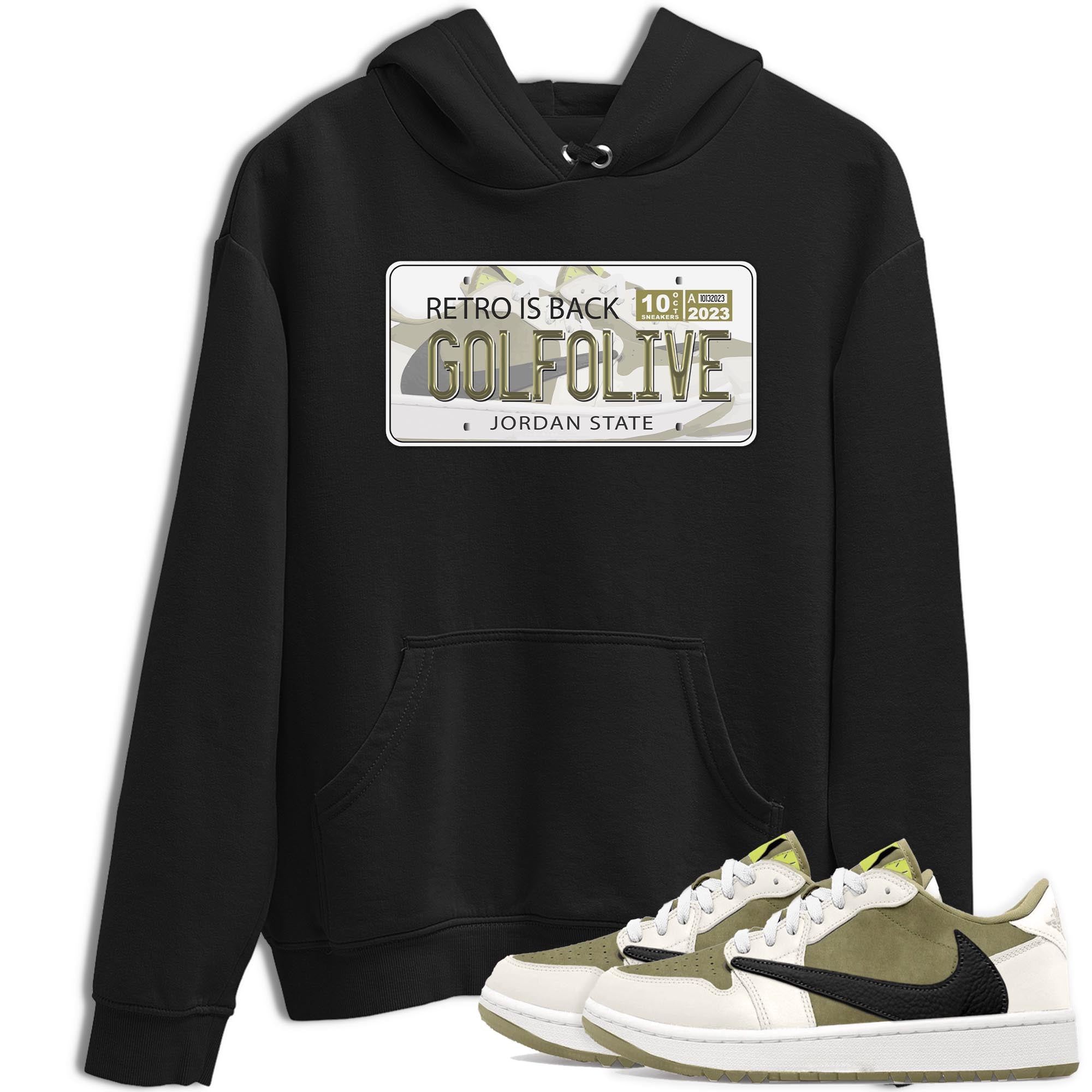 Jordan 1 Low X Travis Scott Golf Olive shirt to match jordans Jordan Plate sneaker release tees Air Jordan 1 Travis Scott Golf Olive Drip Gear Zone Unisex Streetwear Clothing Black 1 T-Shirt