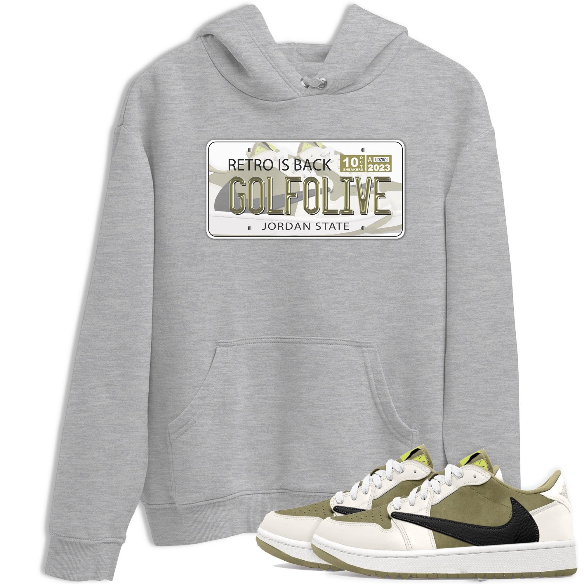 Jordan 1 Low X Travis Scott Golf Olive shirt to match jordans Jordan Plate sneaker release tees Air Jordan 1 Travis Scott Golf Olive Drip Gear Zone Unisex Streetwear Clothing Heather Grey 1 T-Shirt