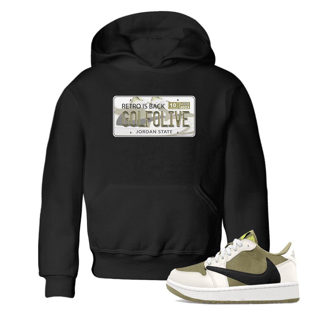 Jordan 1 Low X Travis Scott Golf Olive shirt to match jordans Jordan Plate sneaker release tees Air Jordan 1 Travis Scott Golf Olive Drip Gear Zone Baby Toddler Black 1 T-Shirt