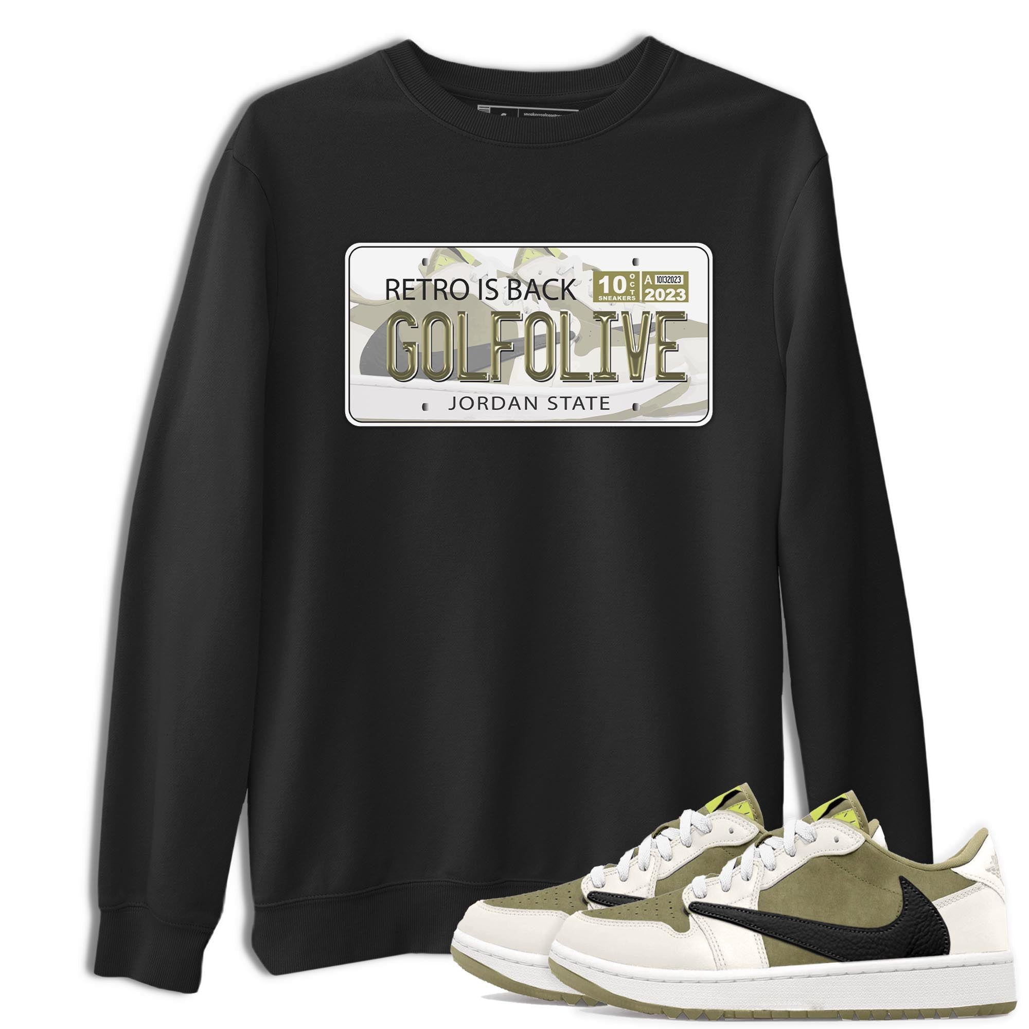 Jordan 1 Low X Travis Scott Golf Olive shirt to match jordans Jordan Plate sneaker release tees Air Jordan 1 Travis Scott Golf Olive Drip Gear Zone Unisex Streetwear Clothing Black 1 T-Shirt